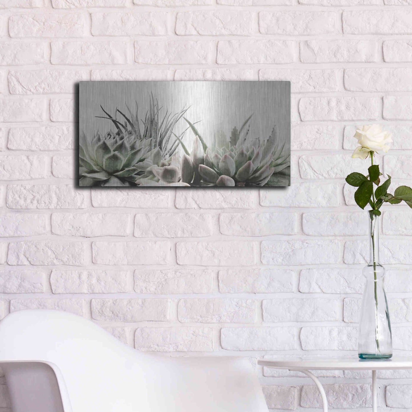 Luxe Metal Art 'Soft Succulents II' by Lori Deiter, Metal Wall Art,24x12