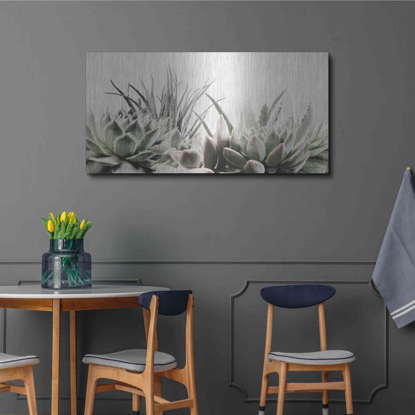 Luxe Metal Art 'Soft Succulents II' by Lori Deiter, Metal Wall Art,48x24