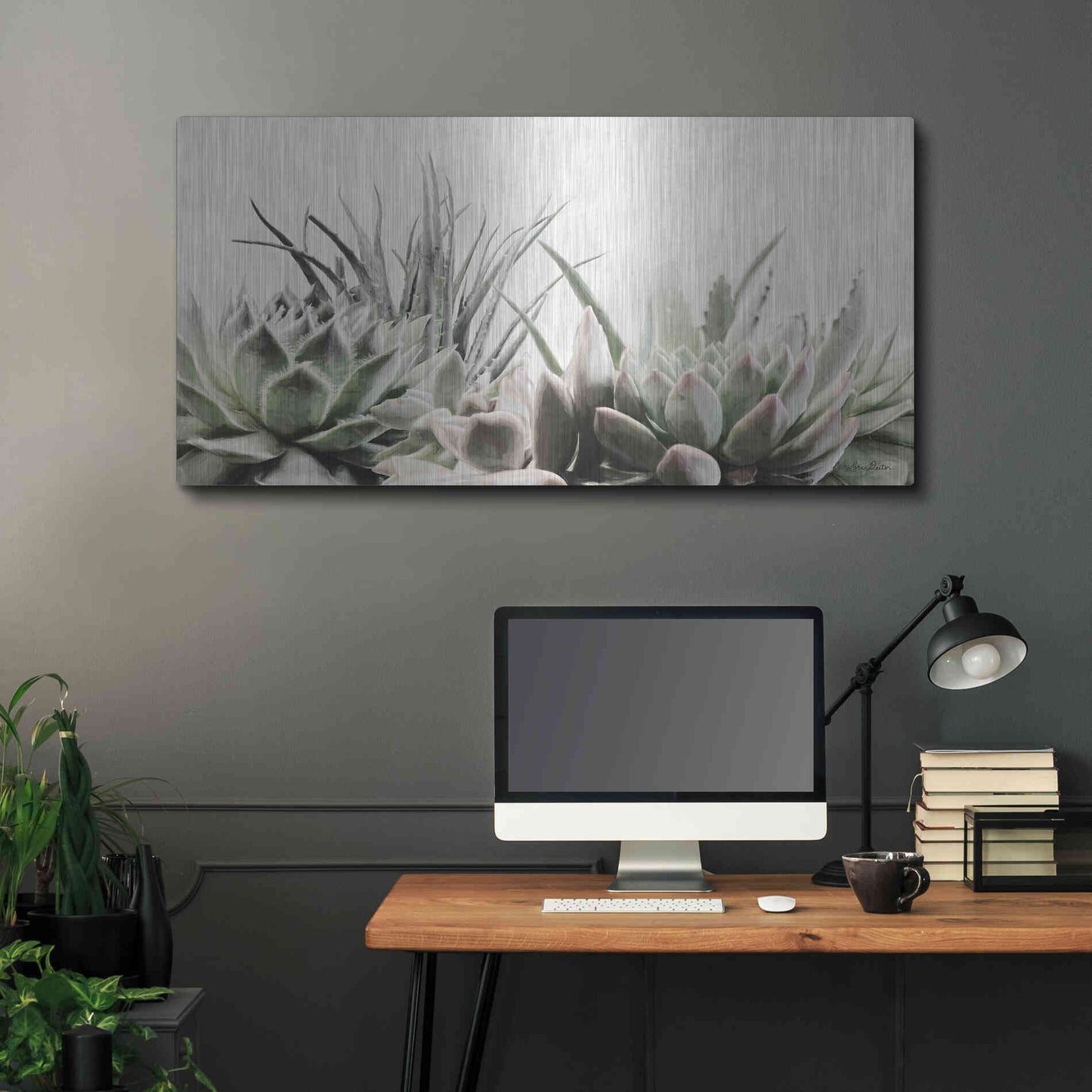 Luxe Metal Art 'Soft Succulents II' by Lori Deiter, Metal Wall Art,48x24