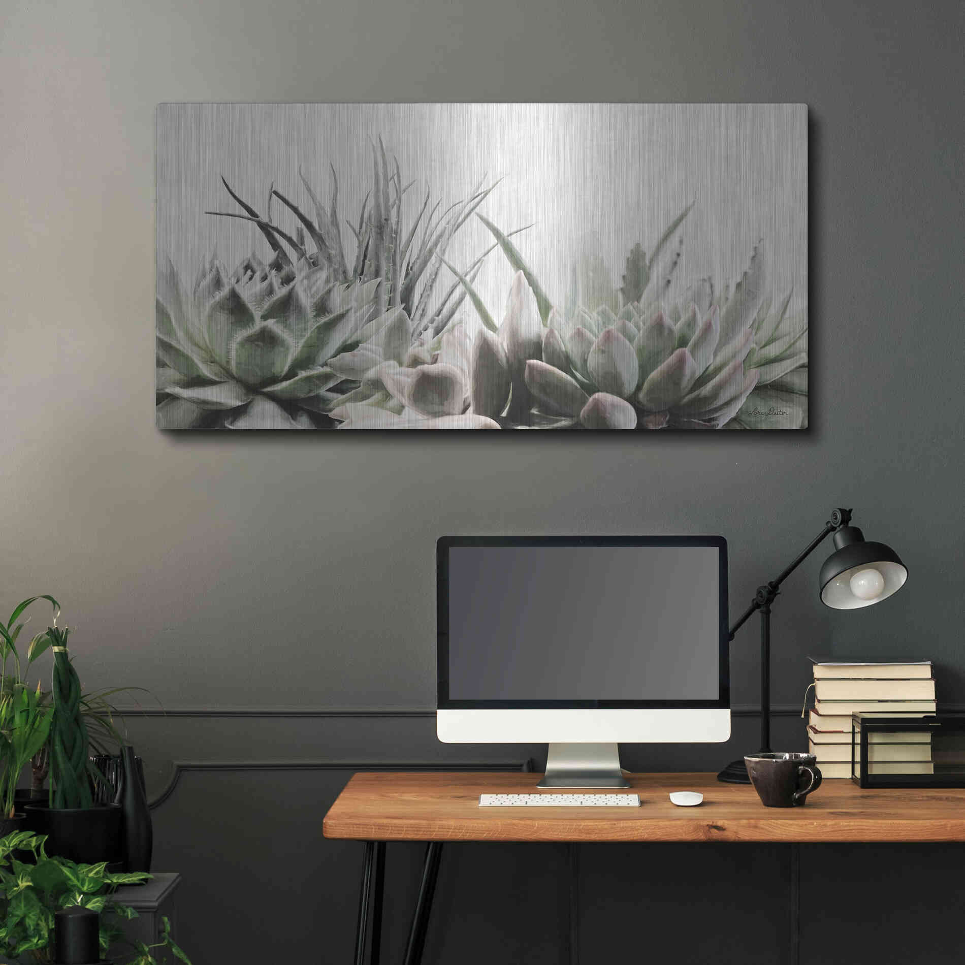 Luxe Metal Art 'Soft Succulents II' by Lori Deiter, Metal Wall Art,48x24