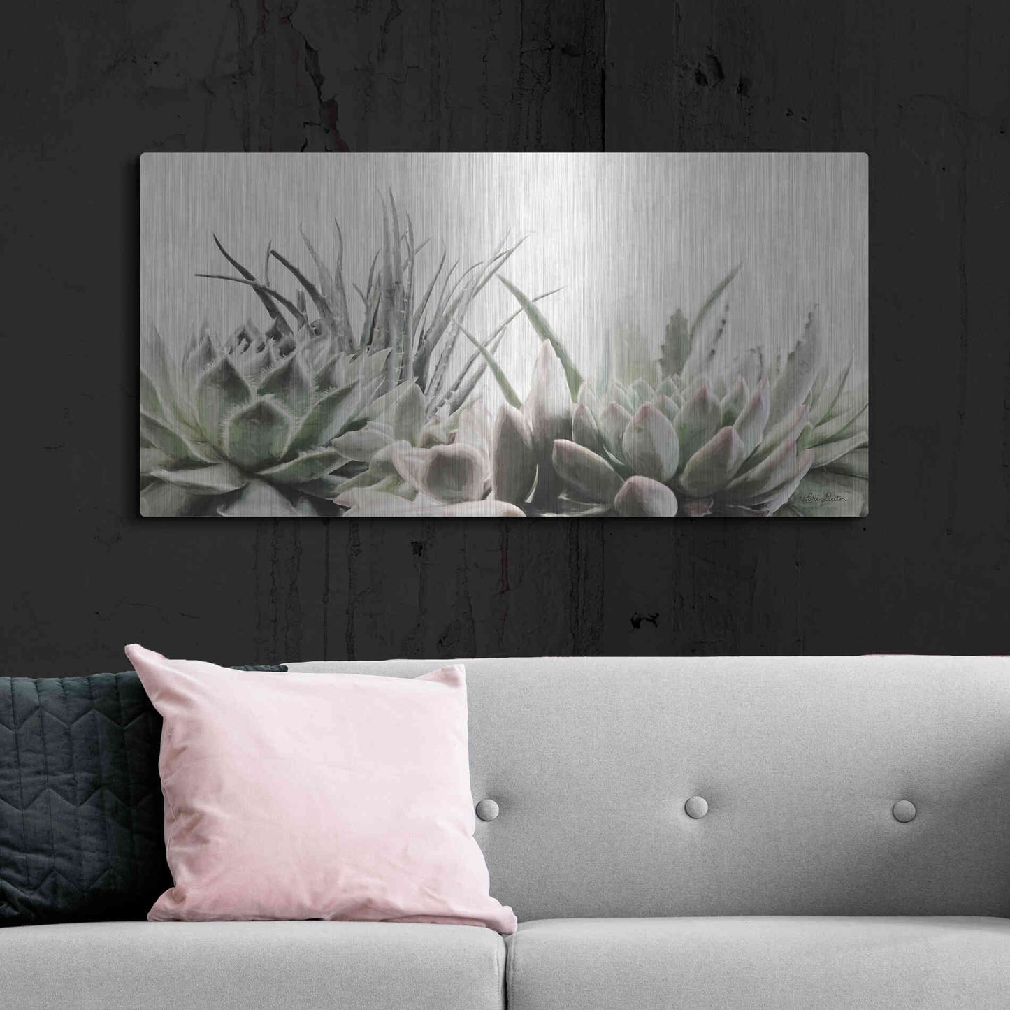 Luxe Metal Art 'Soft Succulents II' by Lori Deiter, Metal Wall Art,48x24