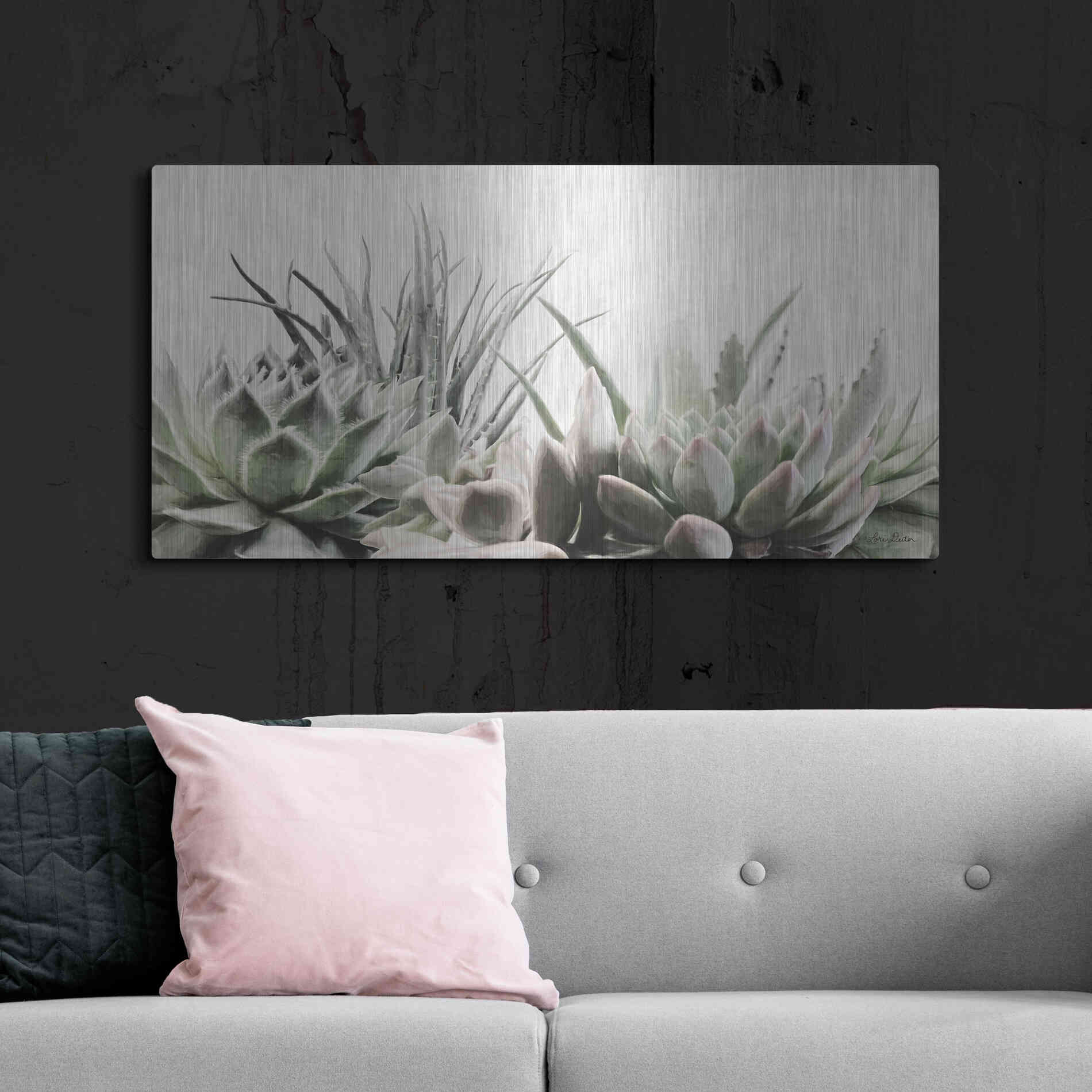 Luxe Metal Art 'Soft Succulents II' by Lori Deiter, Metal Wall Art,48x24