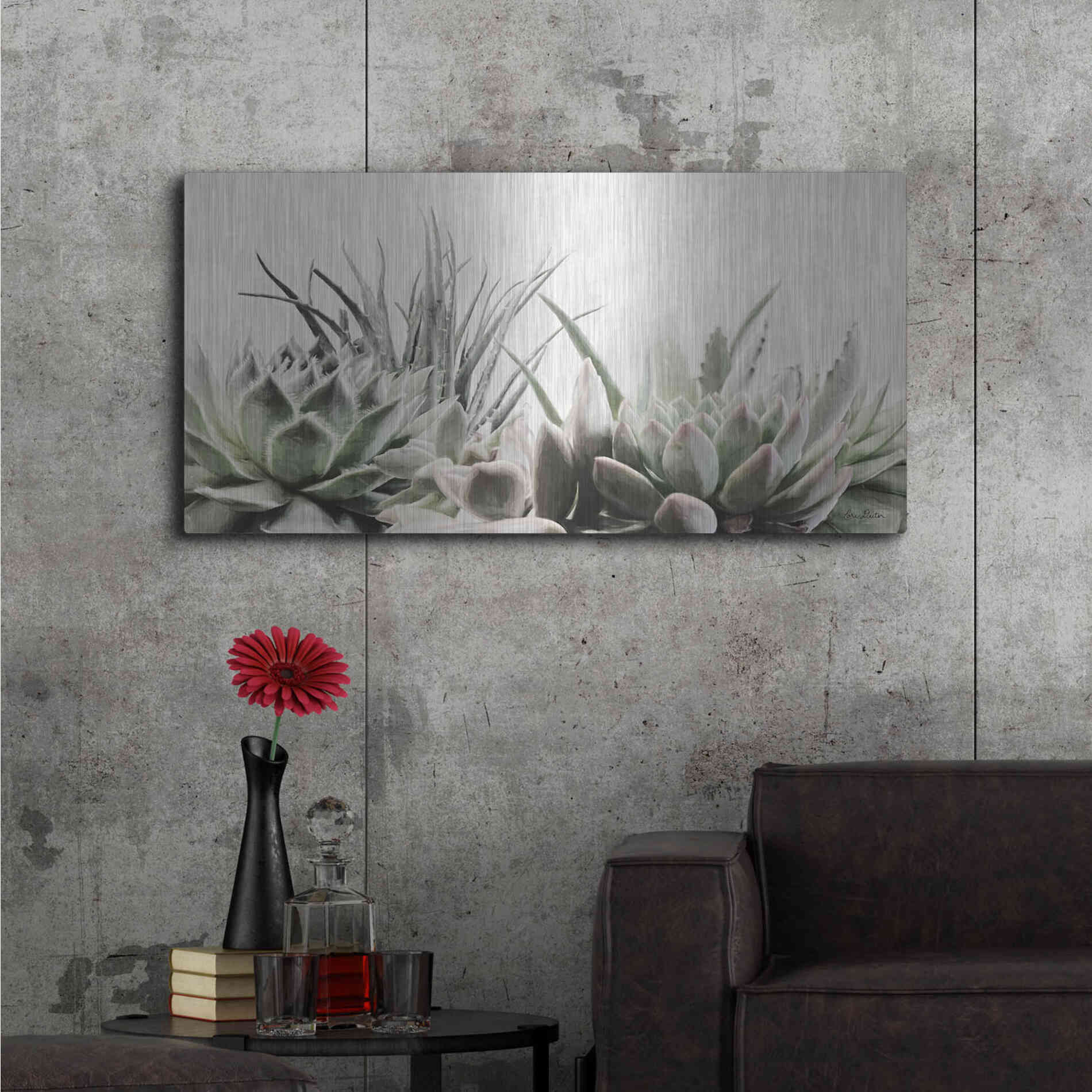 Luxe Metal Art 'Soft Succulents II' by Lori Deiter, Metal Wall Art,48x24