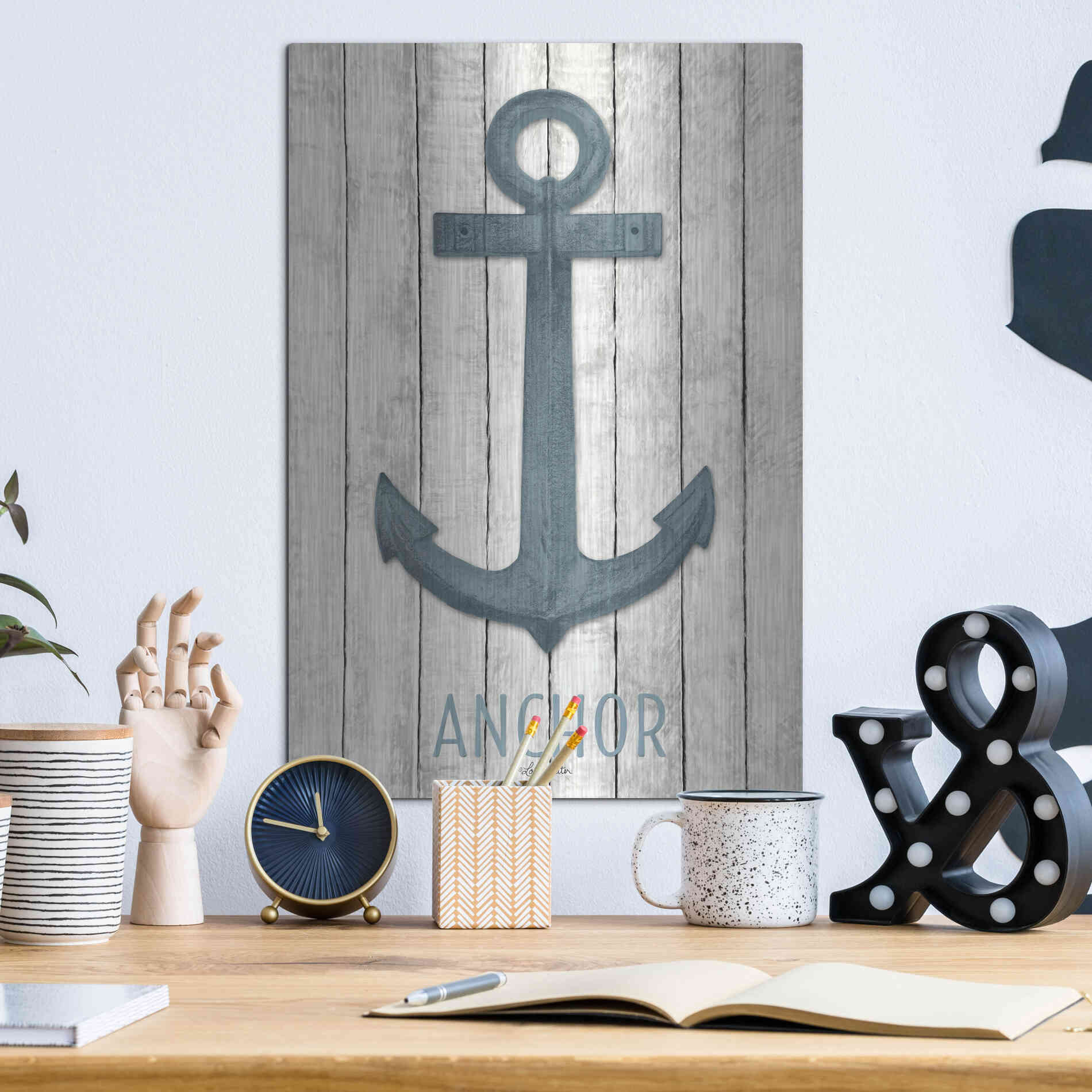 Luxe Metal Art 'Anchor' by Lori Deiter, Metal Wall Art,12x16