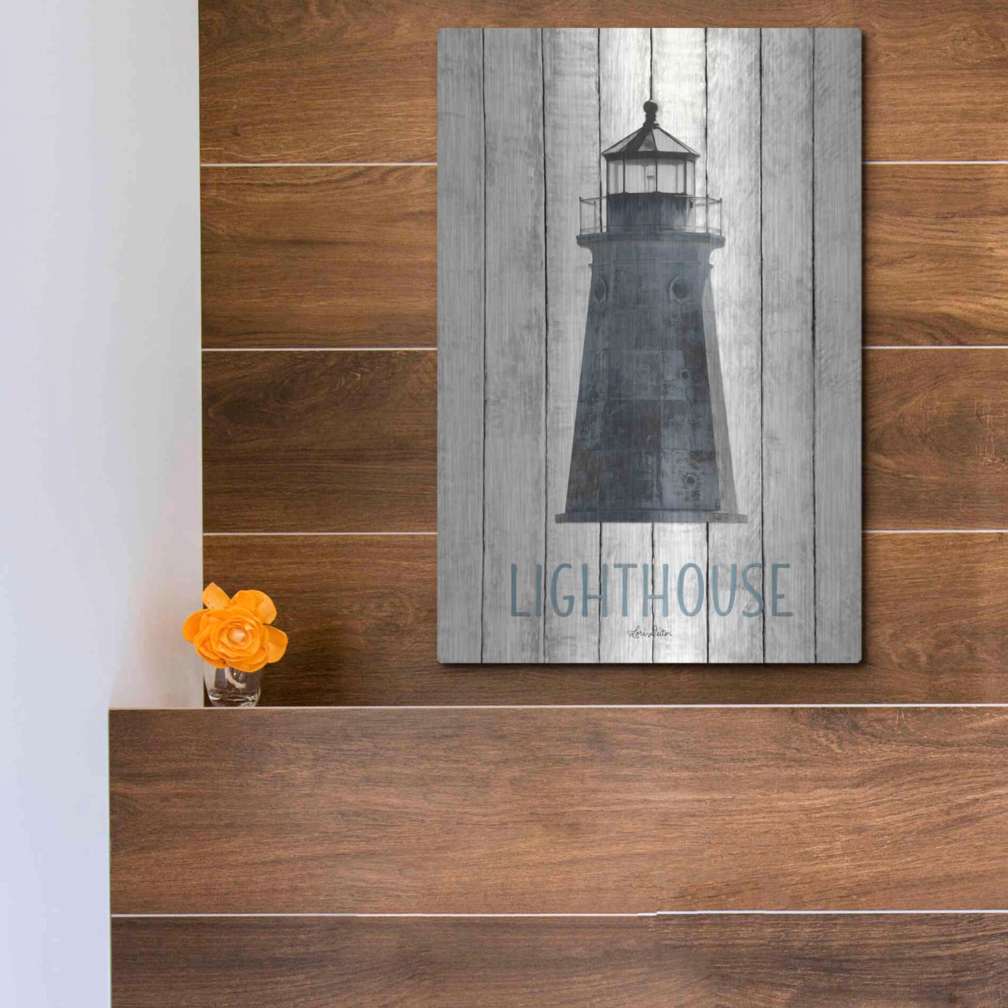 Luxe Metal Art 'Lighthouse' by Lori Deiter, Metal Wall Art,12x16