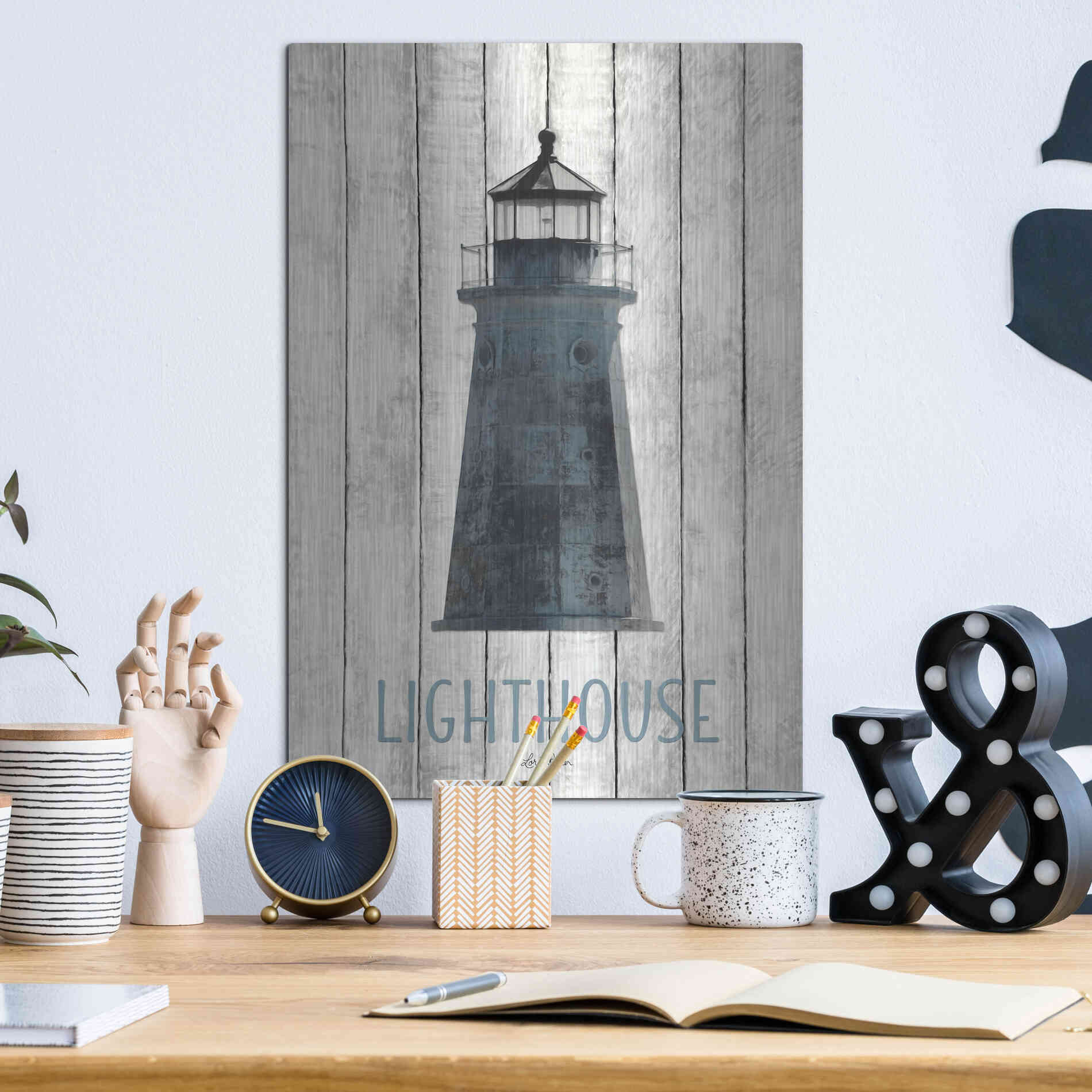 Luxe Metal Art 'Lighthouse' by Lori Deiter, Metal Wall Art,12x16