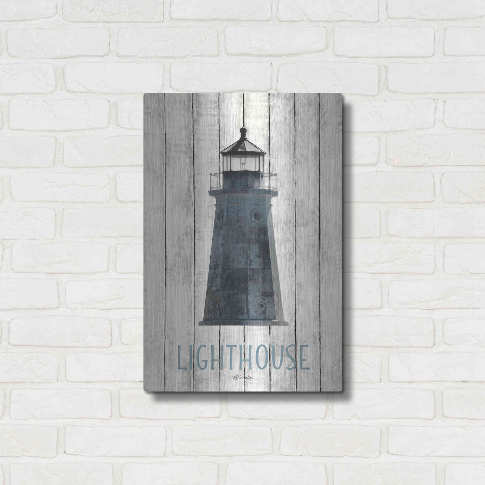 Luxe Metal Art 'Lighthouse' by Lori Deiter, Metal Wall Art,16x24