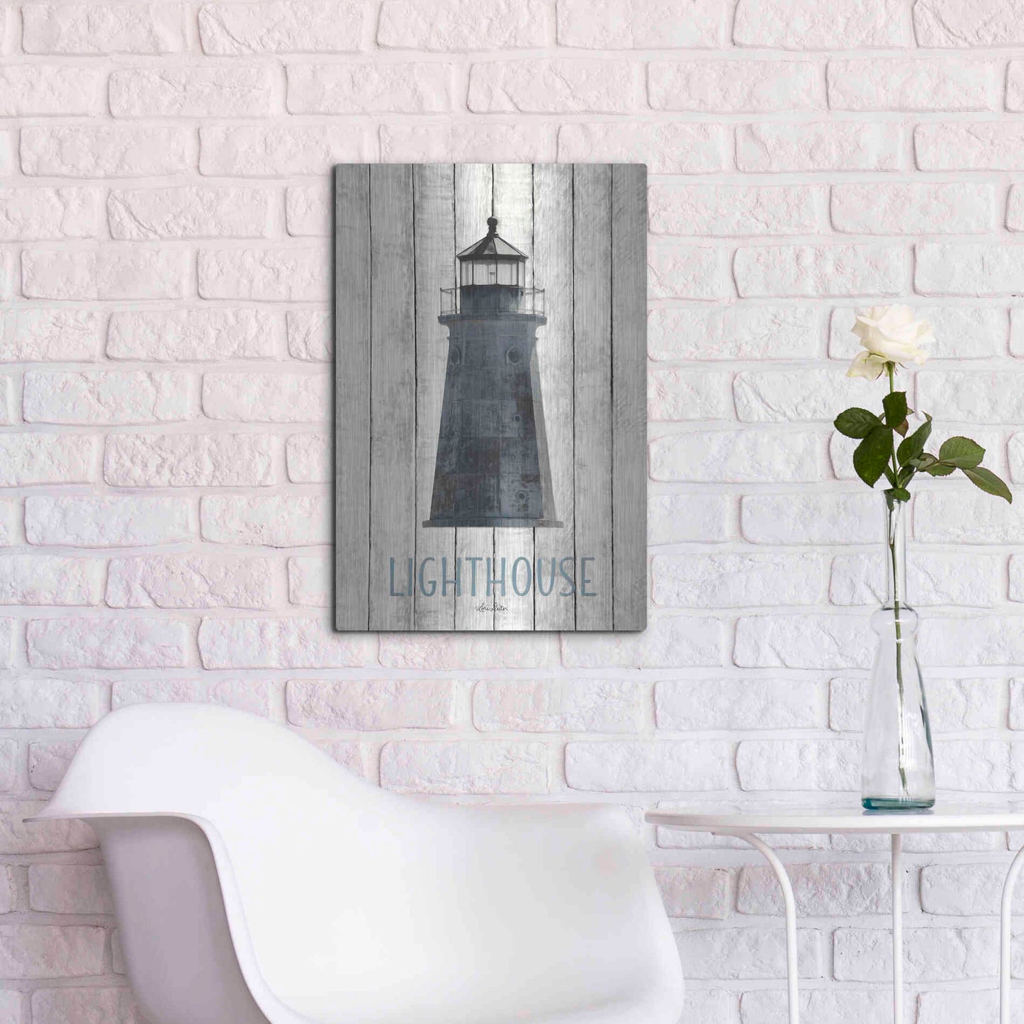 Luxe Metal Art 'Lighthouse' by Lori Deiter, Metal Wall Art,16x24