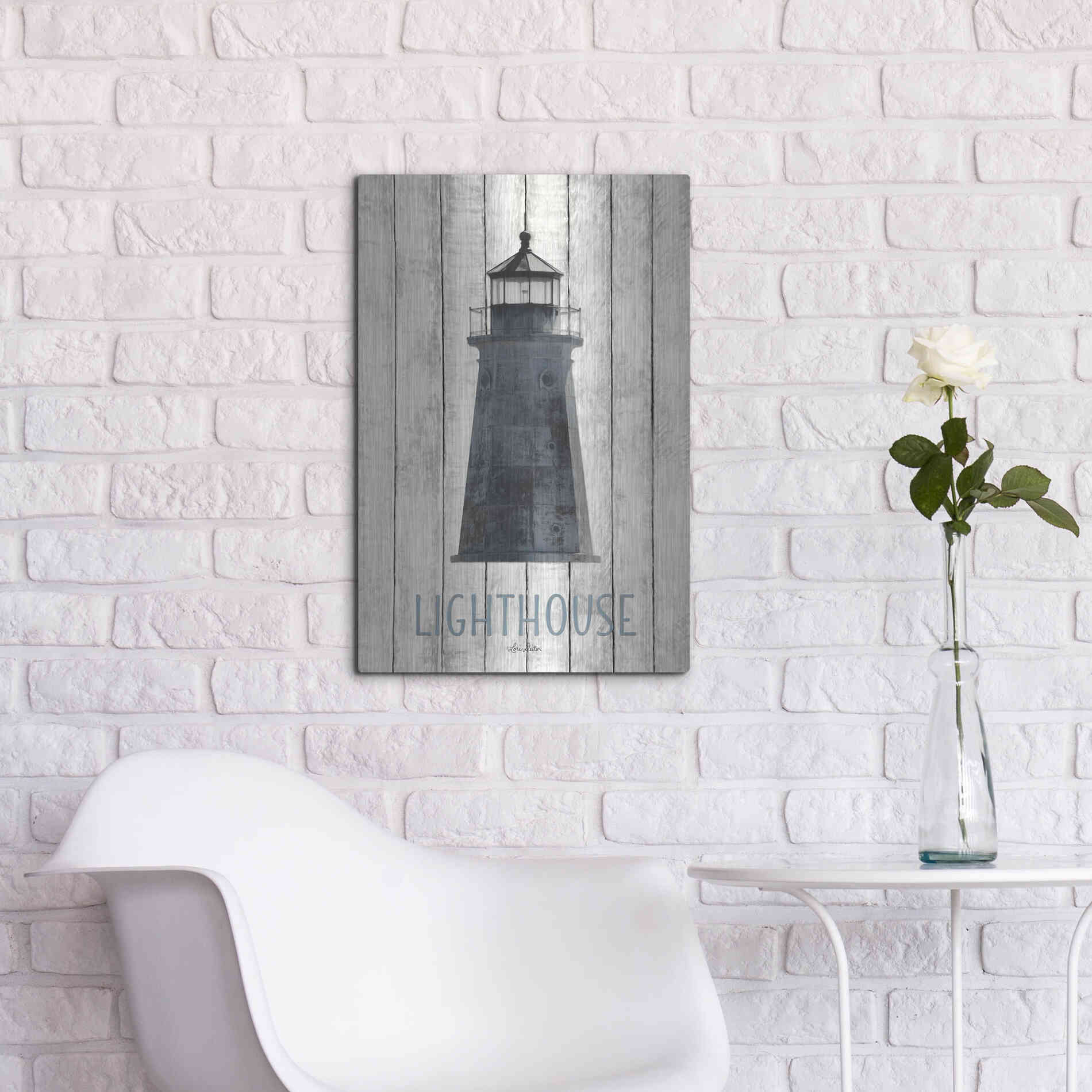 Luxe Metal Art 'Lighthouse' by Lori Deiter, Metal Wall Art,16x24