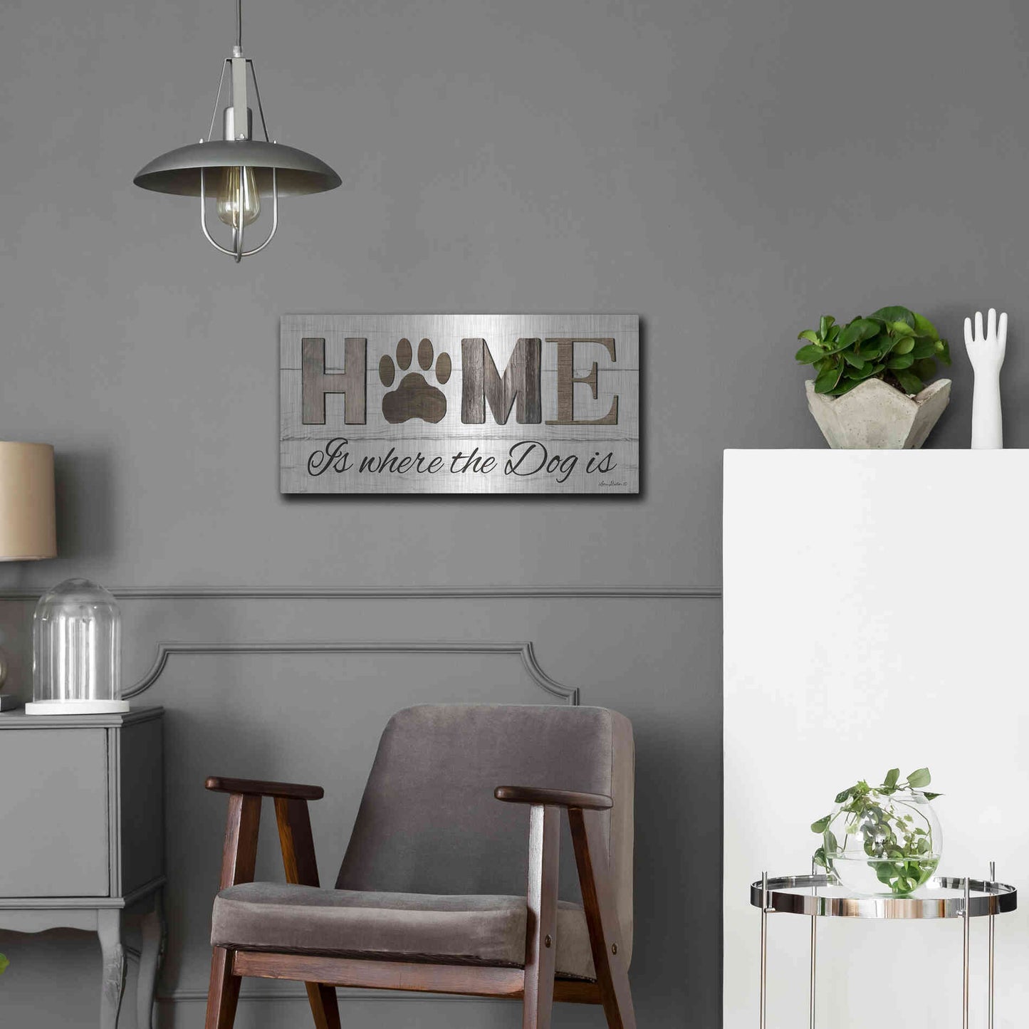 Luxe Metal Art 'Home is Where the Dog is' by Lori Deiter, Metal Wall Art,24x12