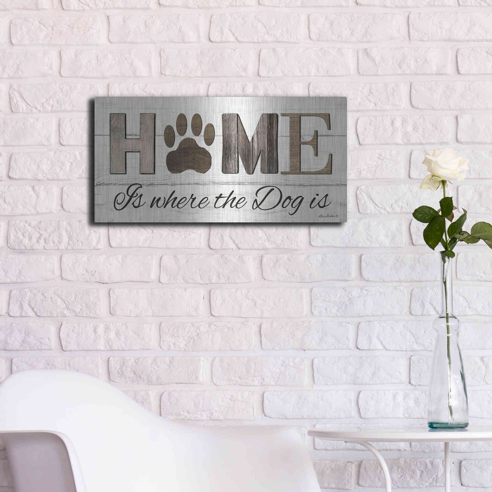 Luxe Metal Art 'Home is Where the Dog is' by Lori Deiter, Metal Wall Art,24x12