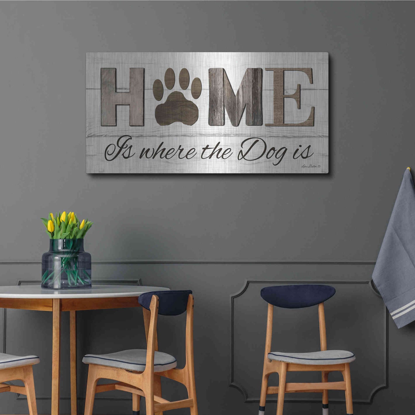 Luxe Metal Art 'Home is Where the Dog is' by Lori Deiter, Metal Wall Art,48x24