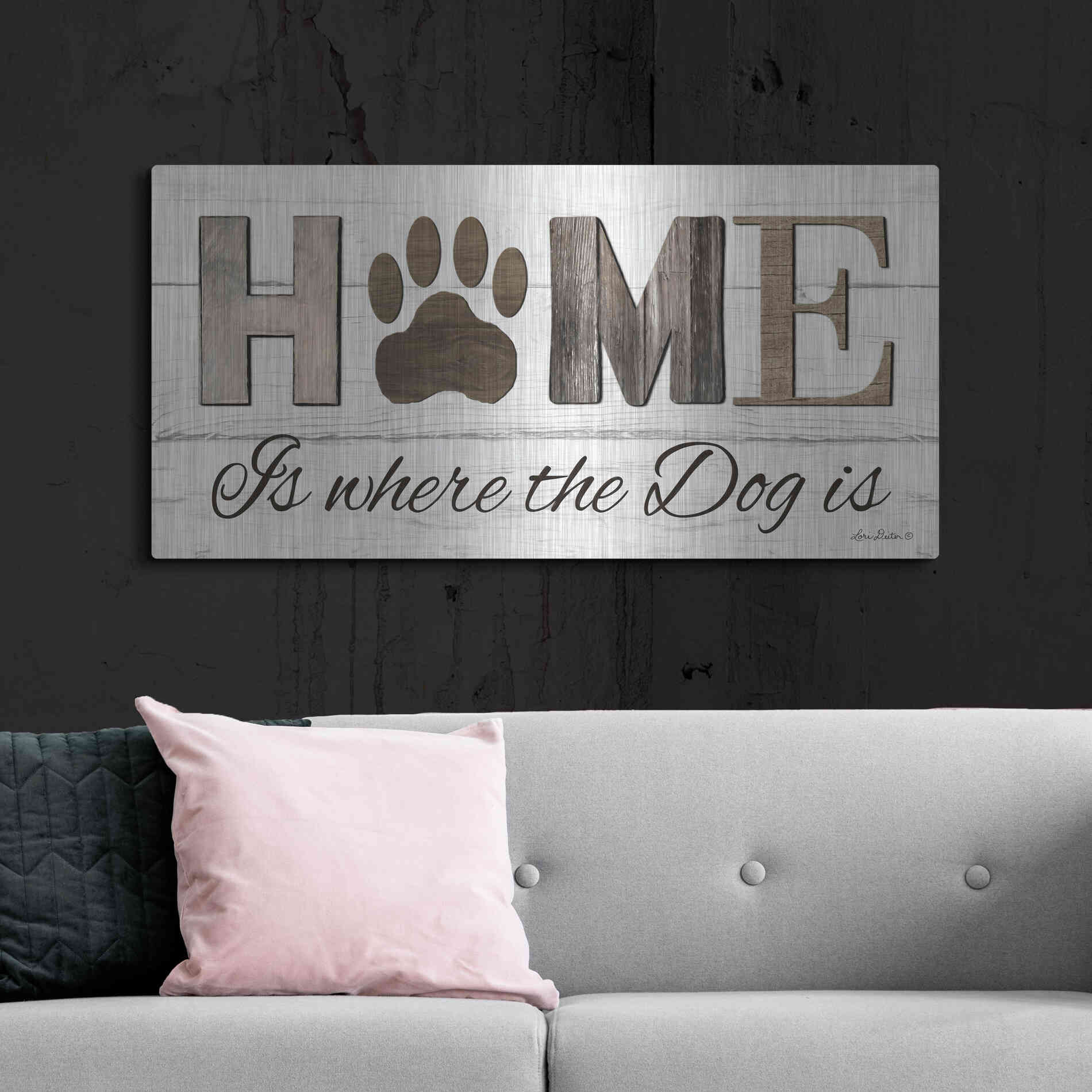Luxe Metal Art 'Home is Where the Dog is' by Lori Deiter, Metal Wall Art,48x24