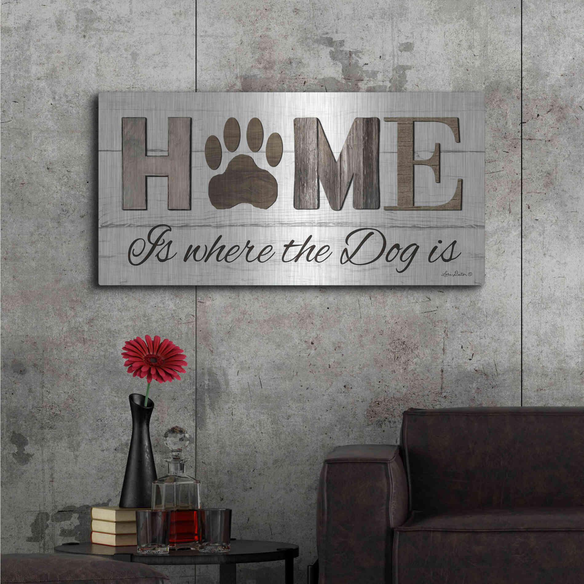 Luxe Metal Art 'Home is Where the Dog is' by Lori Deiter, Metal Wall Art,48x24