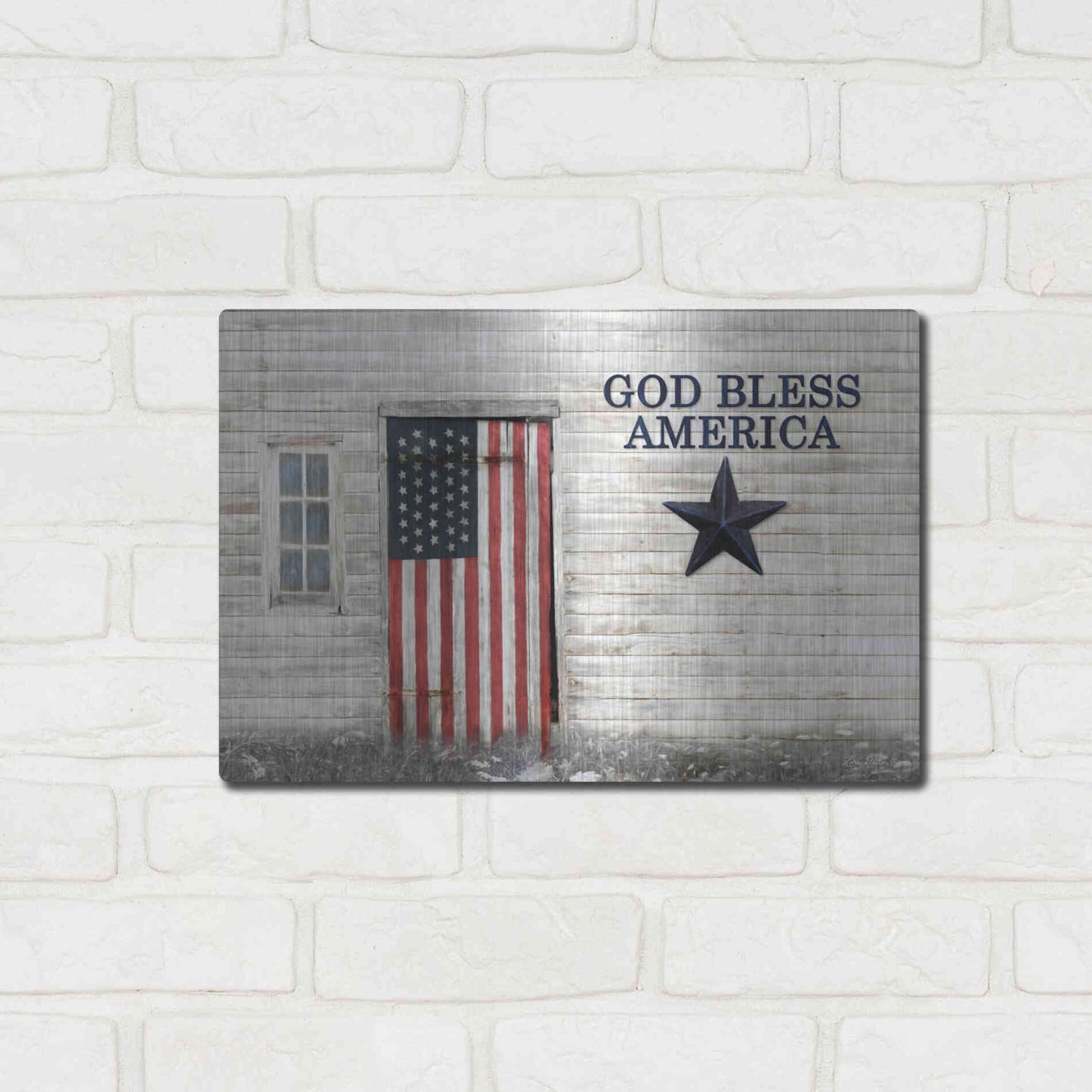 Luxe Metal Art 'God Bless American Flag' by Lori Deiter, Metal Wall Art,16x12