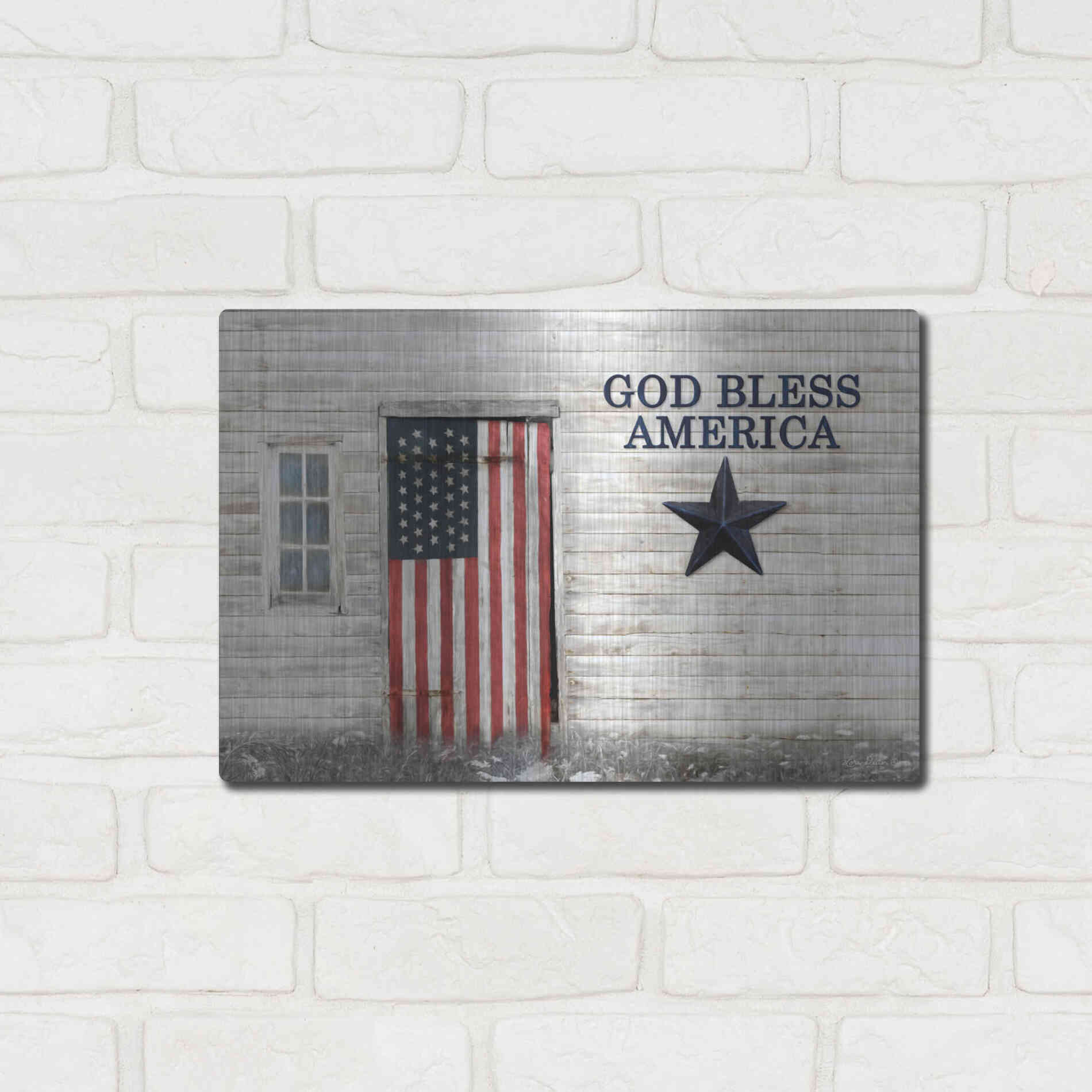Luxe Metal Art 'God Bless American Flag' by Lori Deiter, Metal Wall Art,16x12