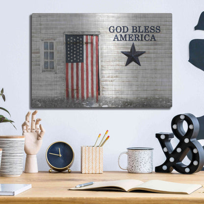 Luxe Metal Art 'God Bless American Flag' by Lori Deiter, Metal Wall Art,16x12