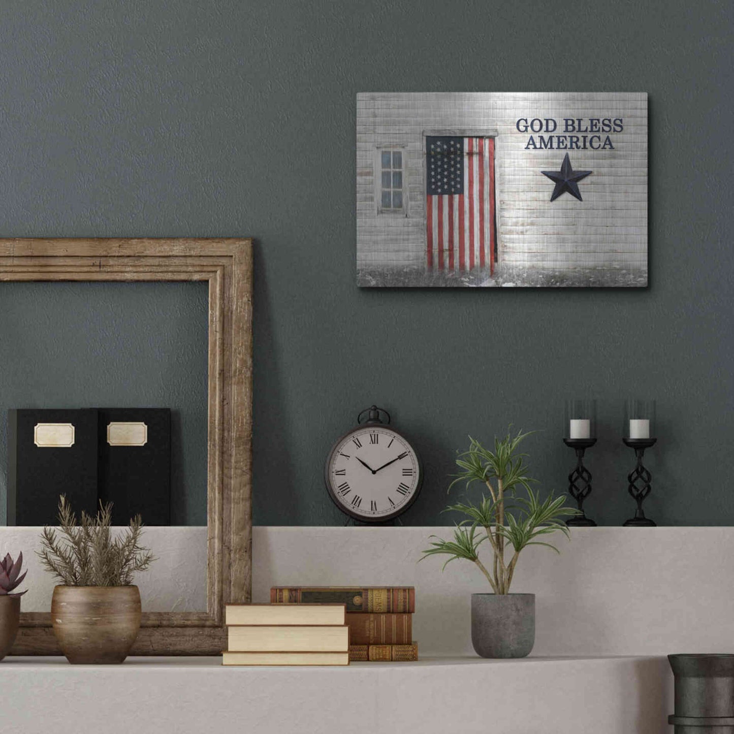 Luxe Metal Art 'God Bless American Flag' by Lori Deiter, Metal Wall Art,16x12