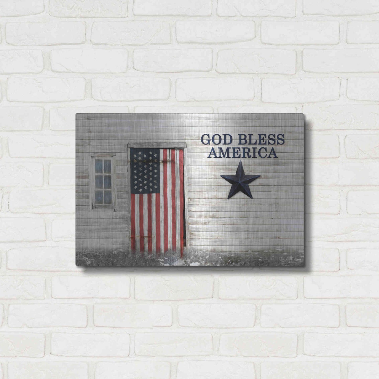 Luxe Metal Art 'God Bless American Flag' by Lori Deiter, Metal Wall Art,24x16