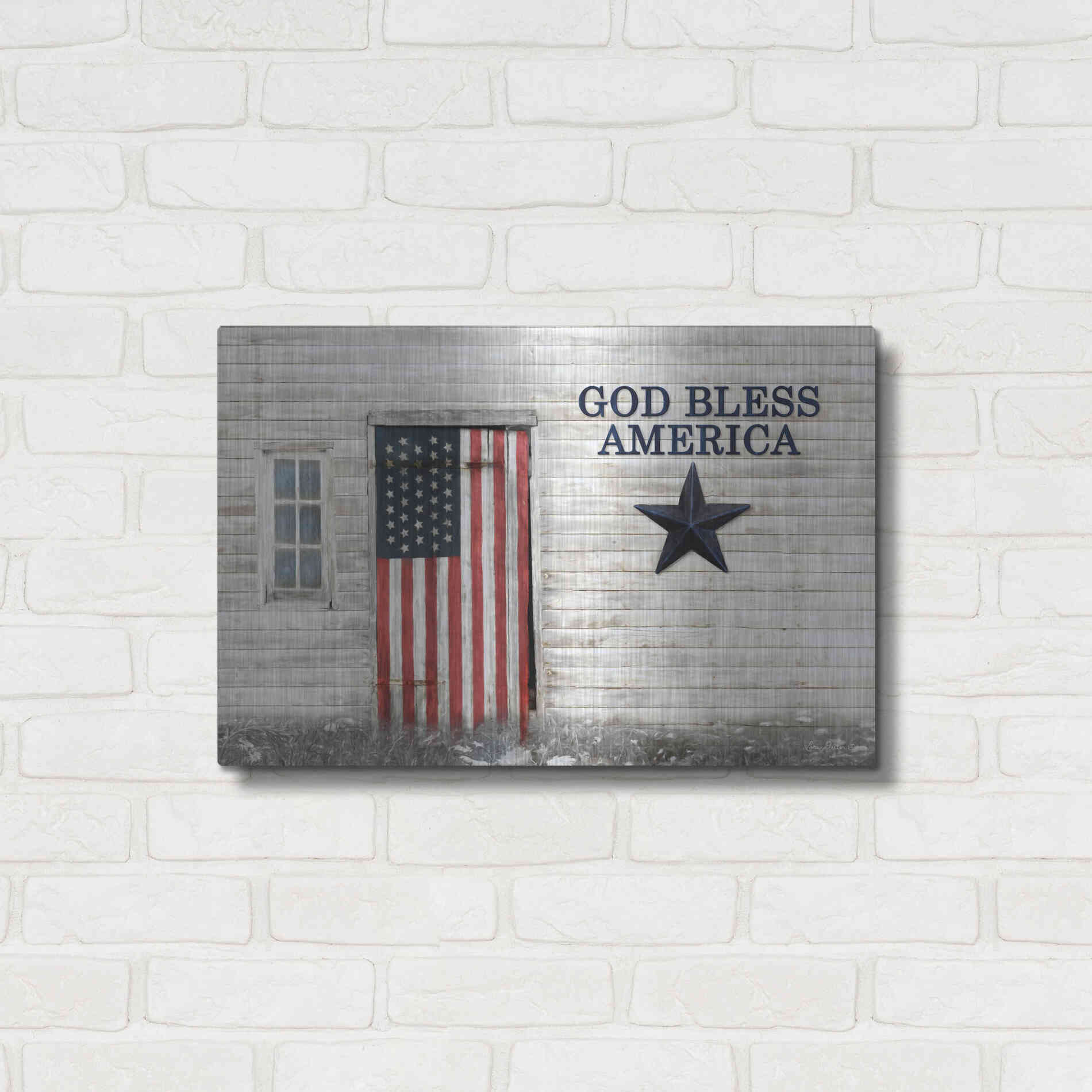 Luxe Metal Art 'God Bless American Flag' by Lori Deiter, Metal Wall Art,24x16