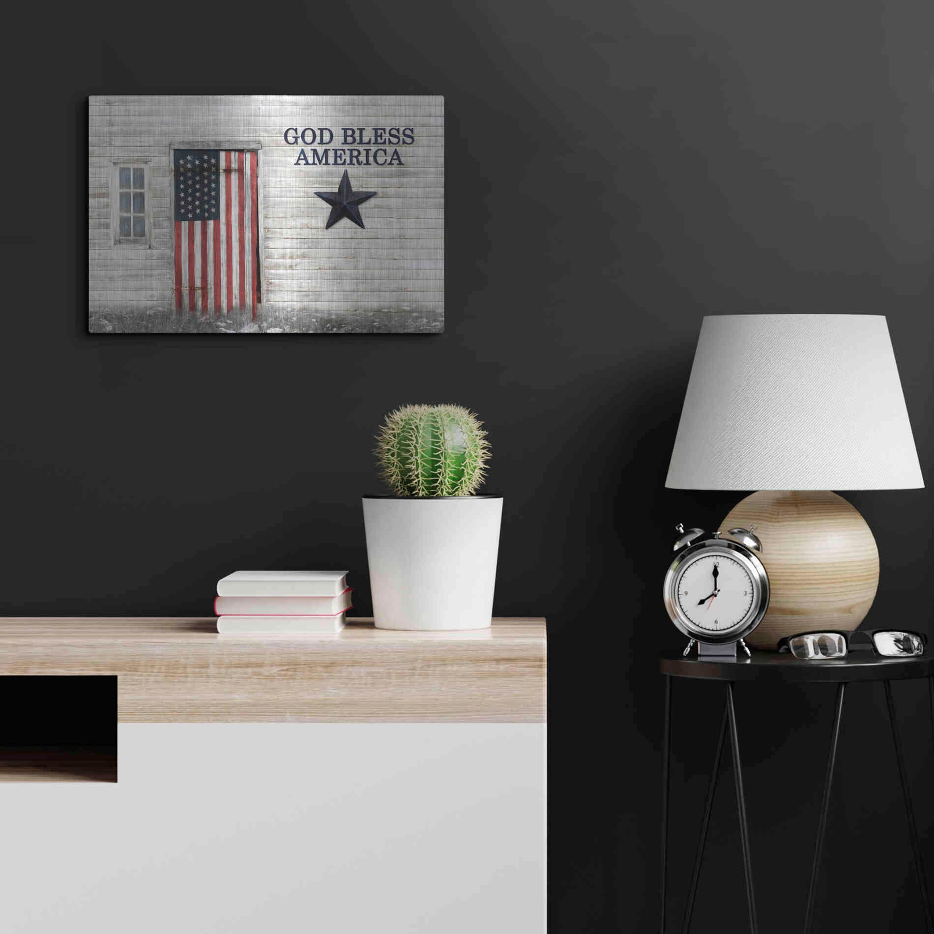 Luxe Metal Art 'God Bless American Flag' by Lori Deiter, Metal Wall Art,24x16
