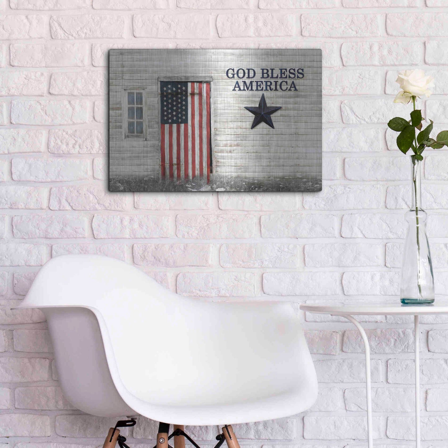 Luxe Metal Art 'God Bless American Flag' by Lori Deiter, Metal Wall Art,24x16