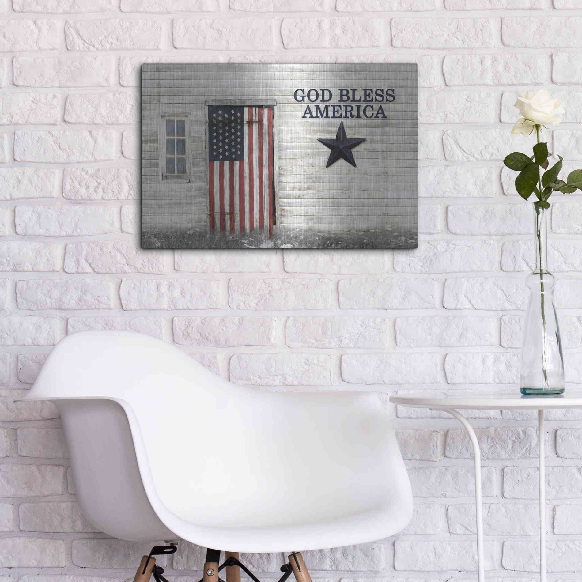Luxe Metal Art 'God Bless American Flag' by Lori Deiter, Metal Wall Art,24x16