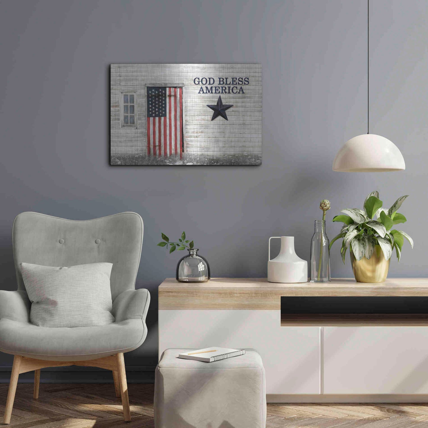 Luxe Metal Art 'God Bless American Flag' by Lori Deiter, Metal Wall Art,24x16