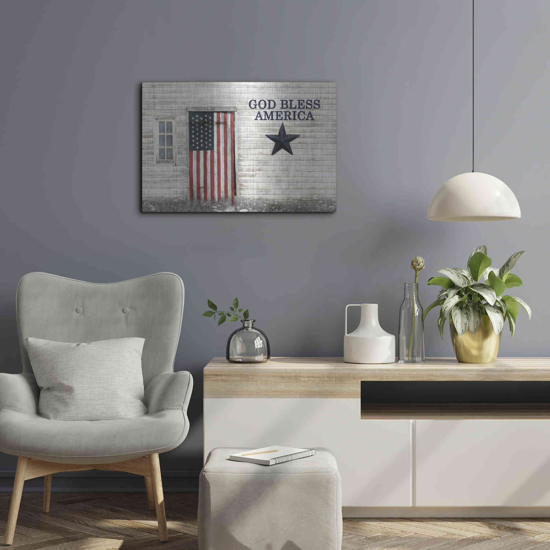Luxe Metal Art 'God Bless American Flag' by Lori Deiter, Metal Wall Art,24x16