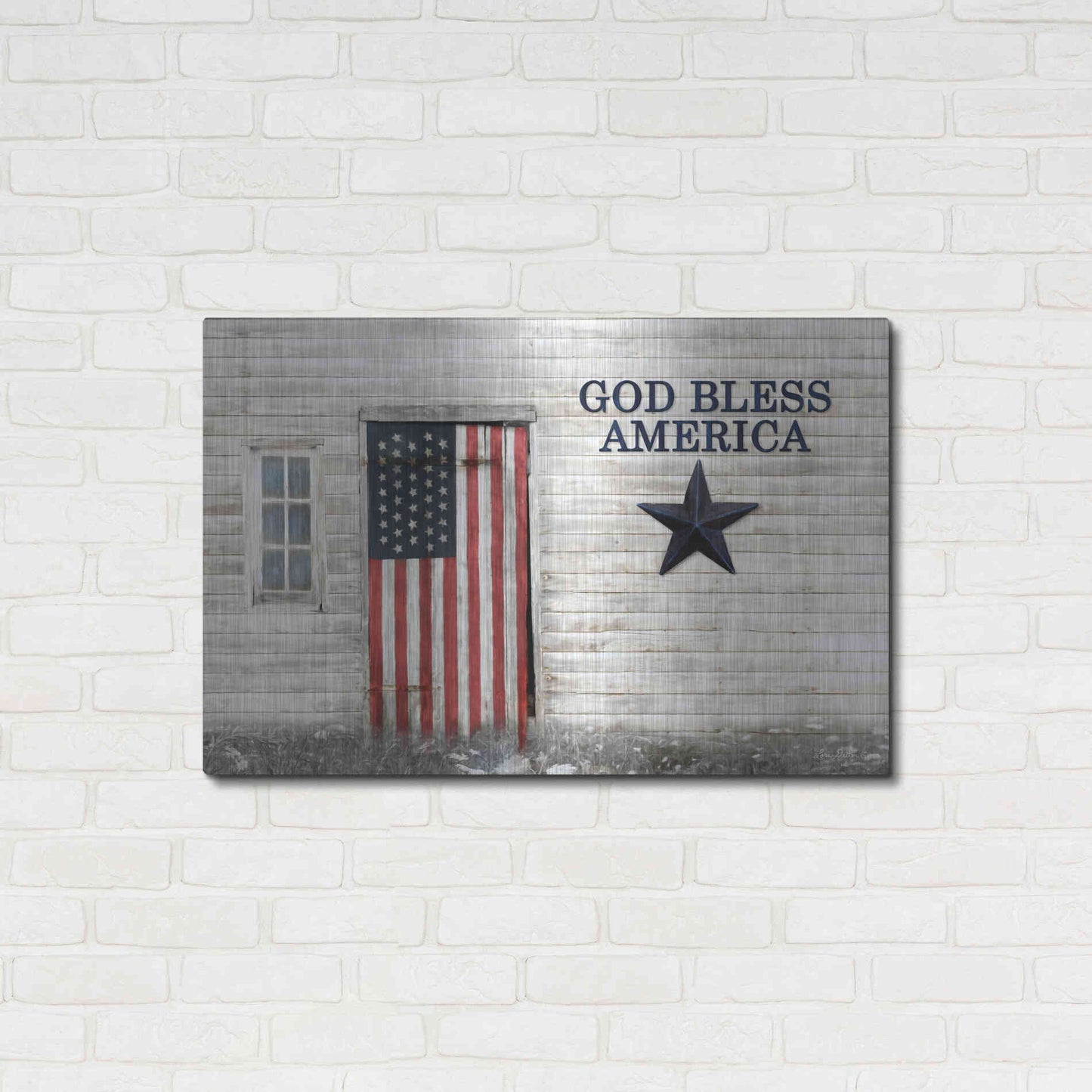 Luxe Metal Art 'God Bless American Flag' by Lori Deiter, Metal Wall Art,36x24