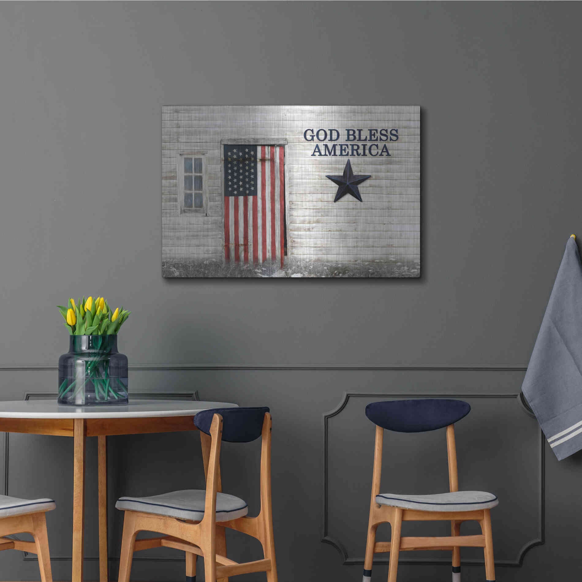 Luxe Metal Art 'God Bless American Flag' by Lori Deiter, Metal Wall Art,36x24