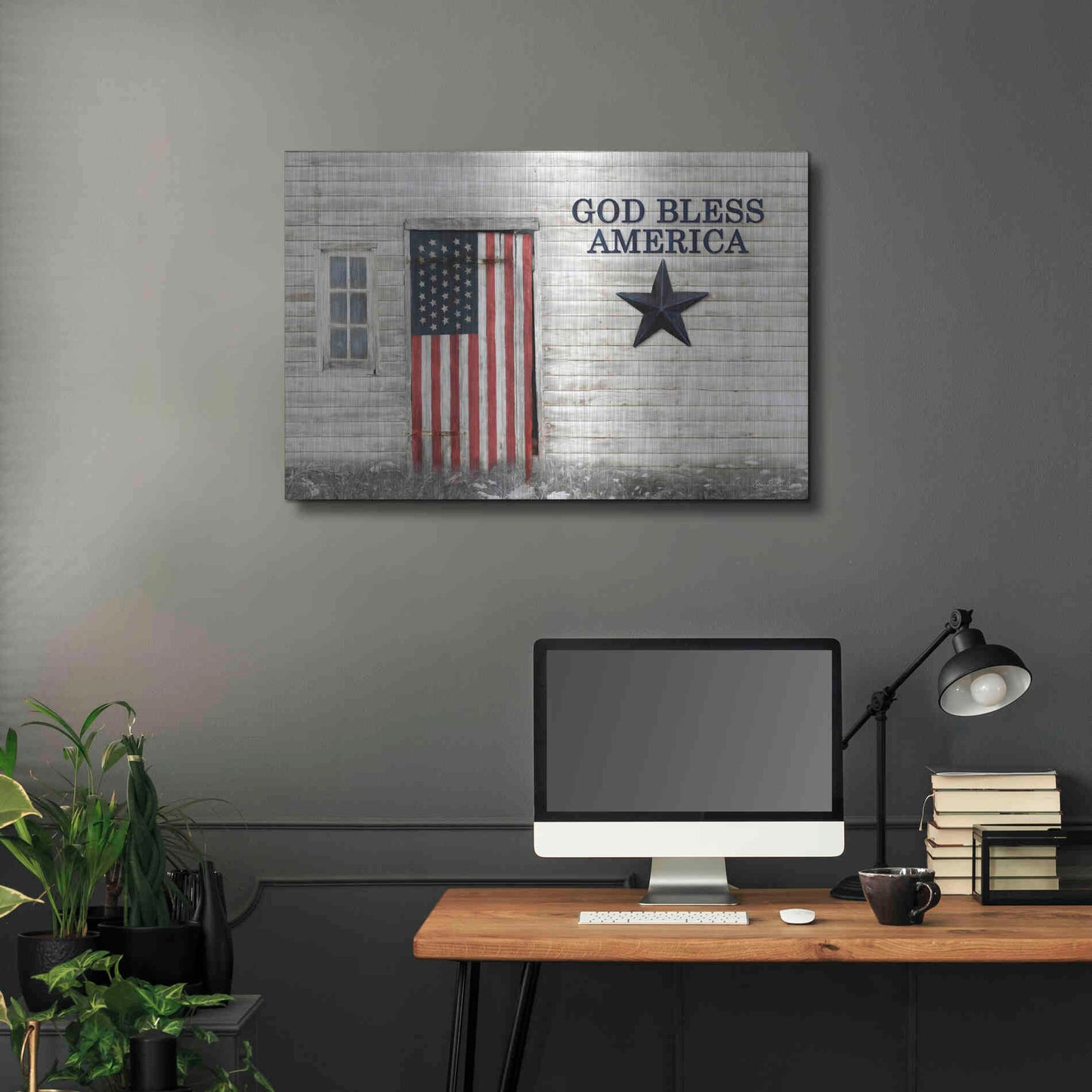 Luxe Metal Art 'God Bless American Flag' by Lori Deiter, Metal Wall Art,36x24