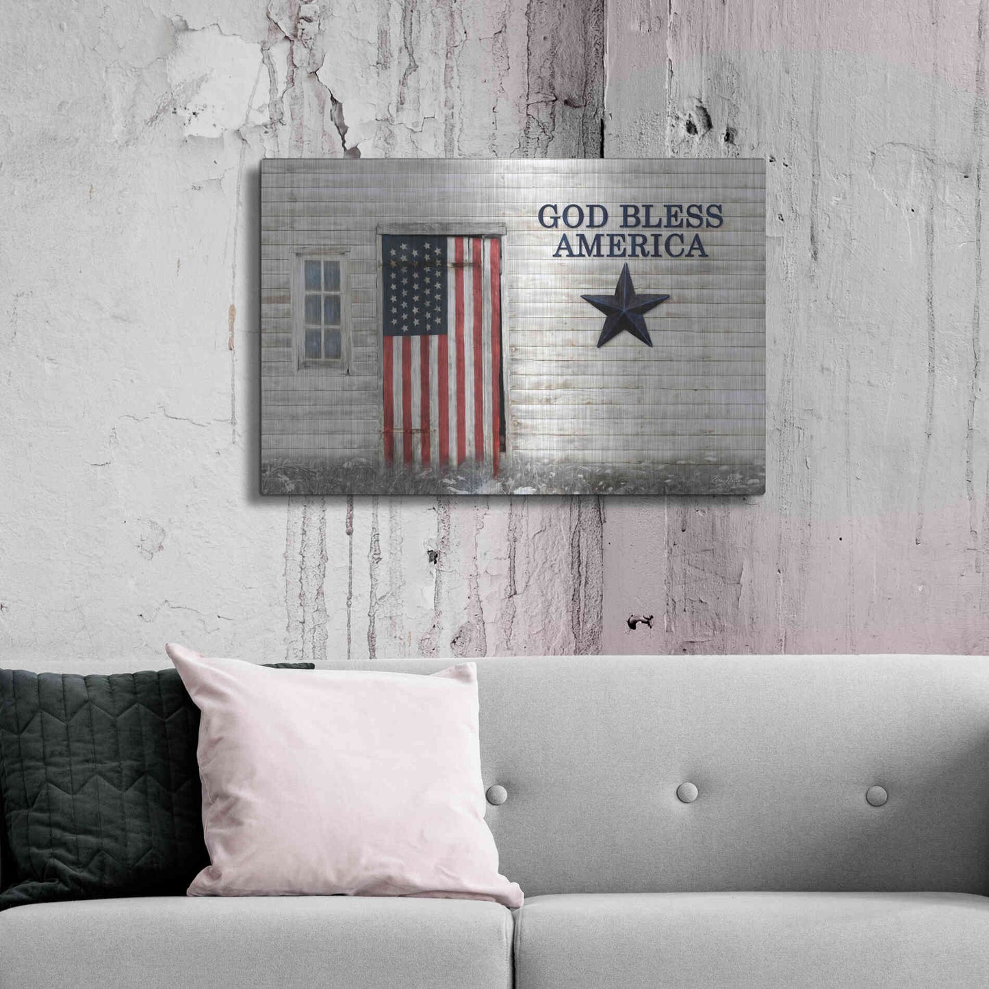 Luxe Metal Art 'God Bless American Flag' by Lori Deiter, Metal Wall Art,36x24