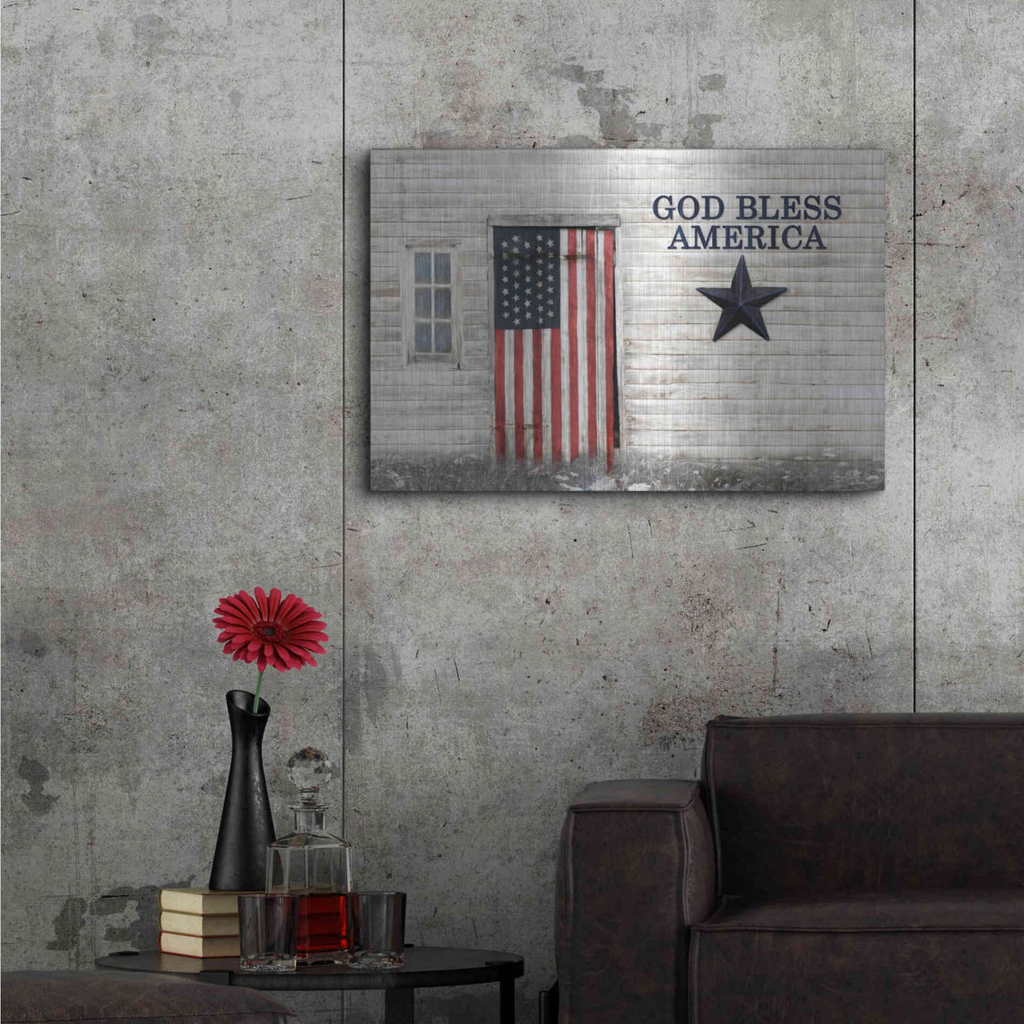 Luxe Metal Art 'God Bless American Flag' by Lori Deiter, Metal Wall Art,36x24