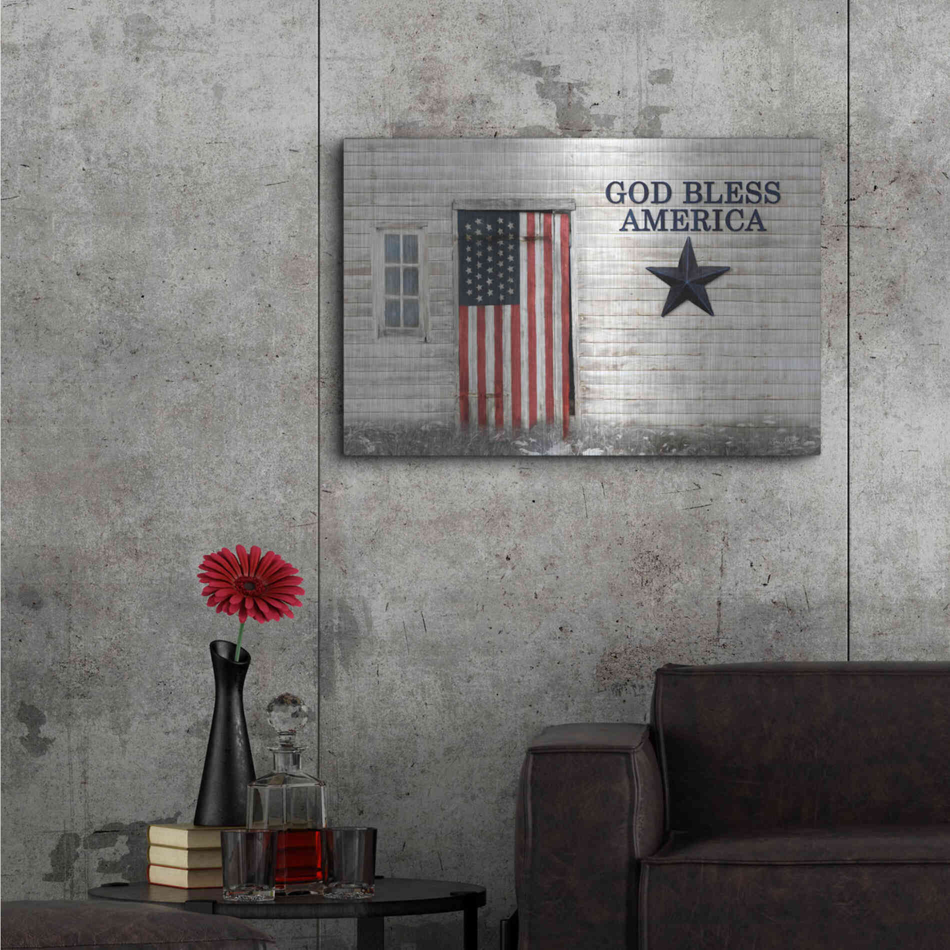 Luxe Metal Art 'God Bless American Flag' by Lori Deiter, Metal Wall Art,36x24