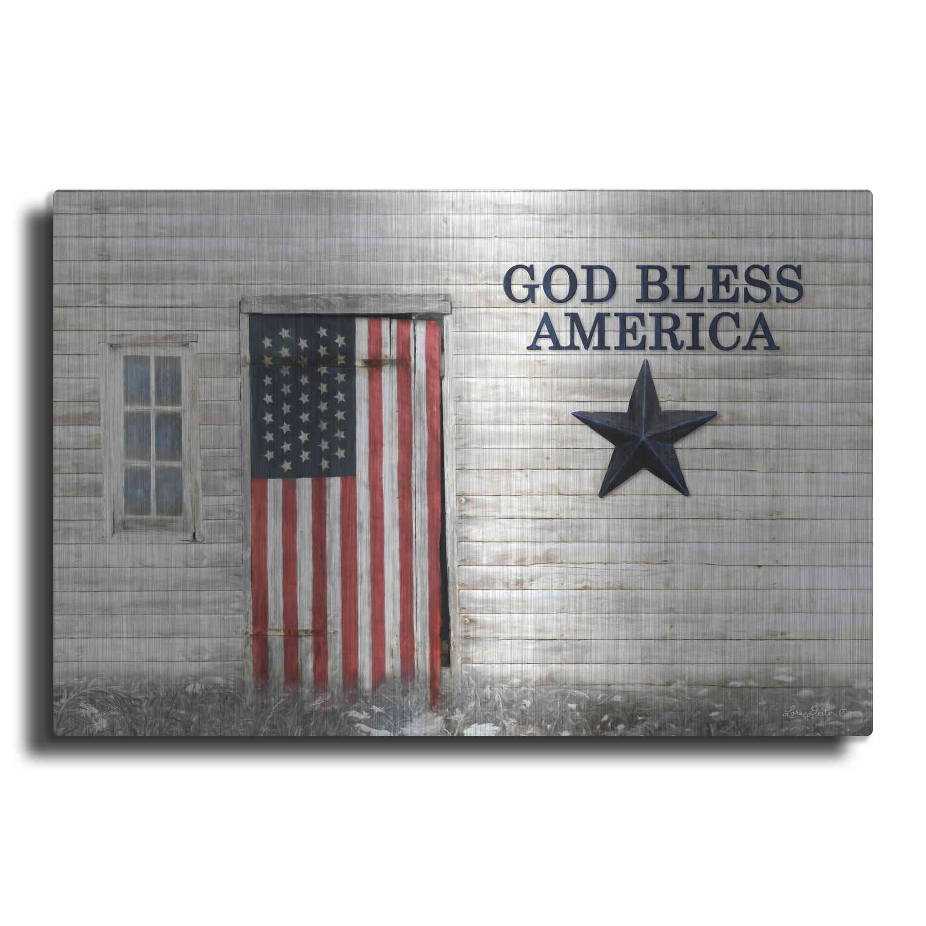 Luxe Metal Art 'God Bless American Flag' by Lori Deiter, Metal Wall Art