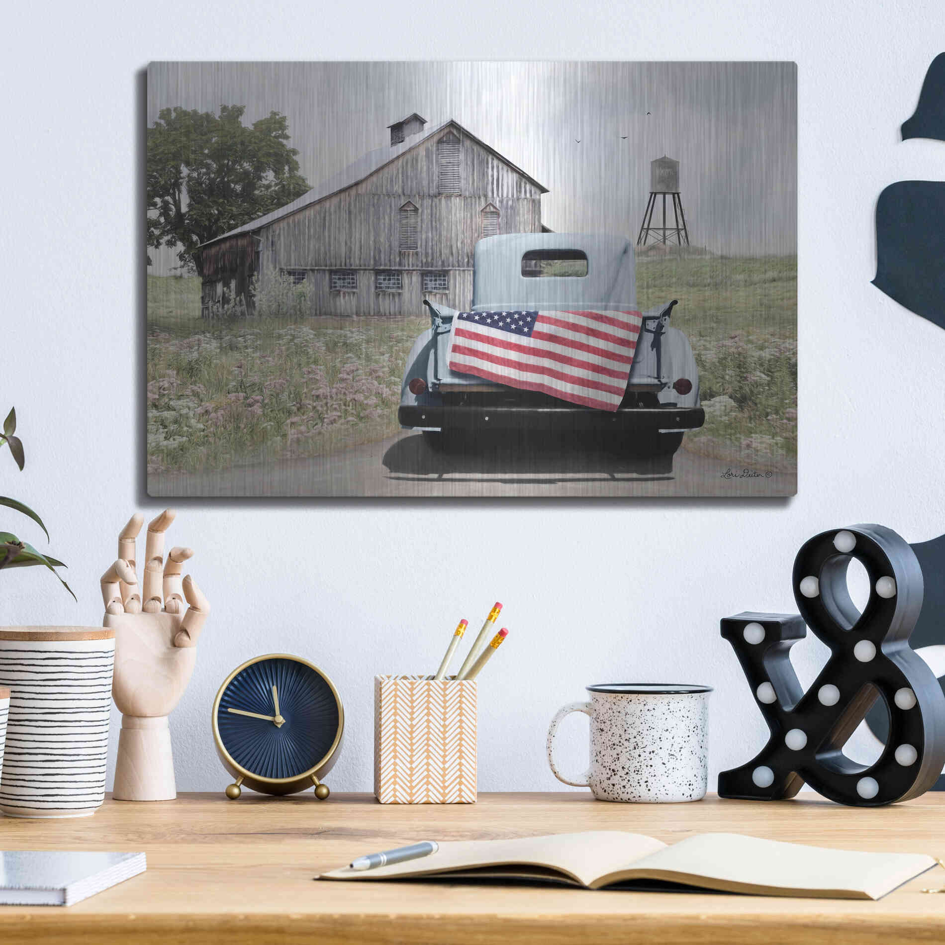 Luxe Metal Art 'American Tailgating' by Lori Deiter, Metal Wall Art,16x12