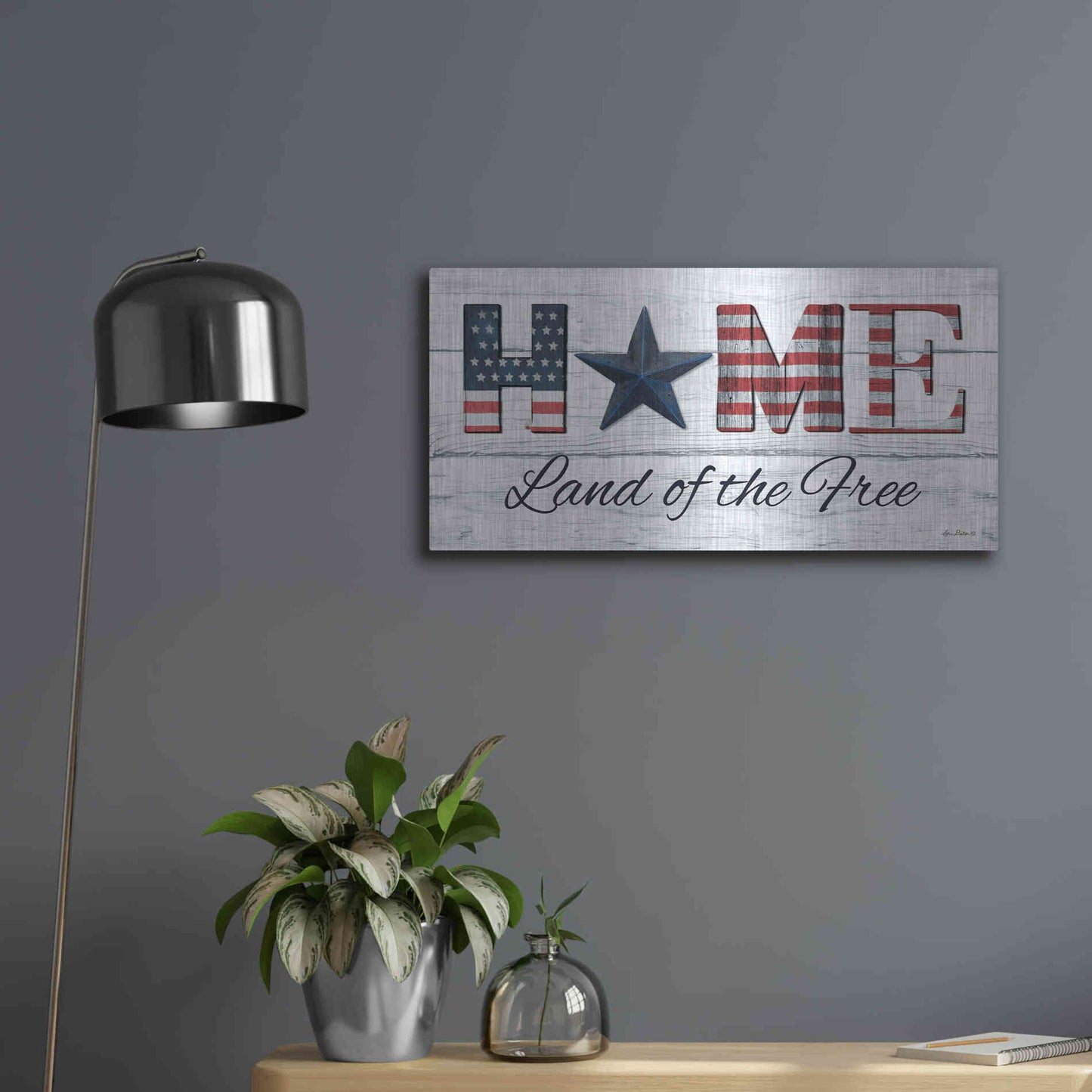 Luxe Metal Art 'Home - Land of the Free' by Lori Deiter, Metal Wall Art,24x12