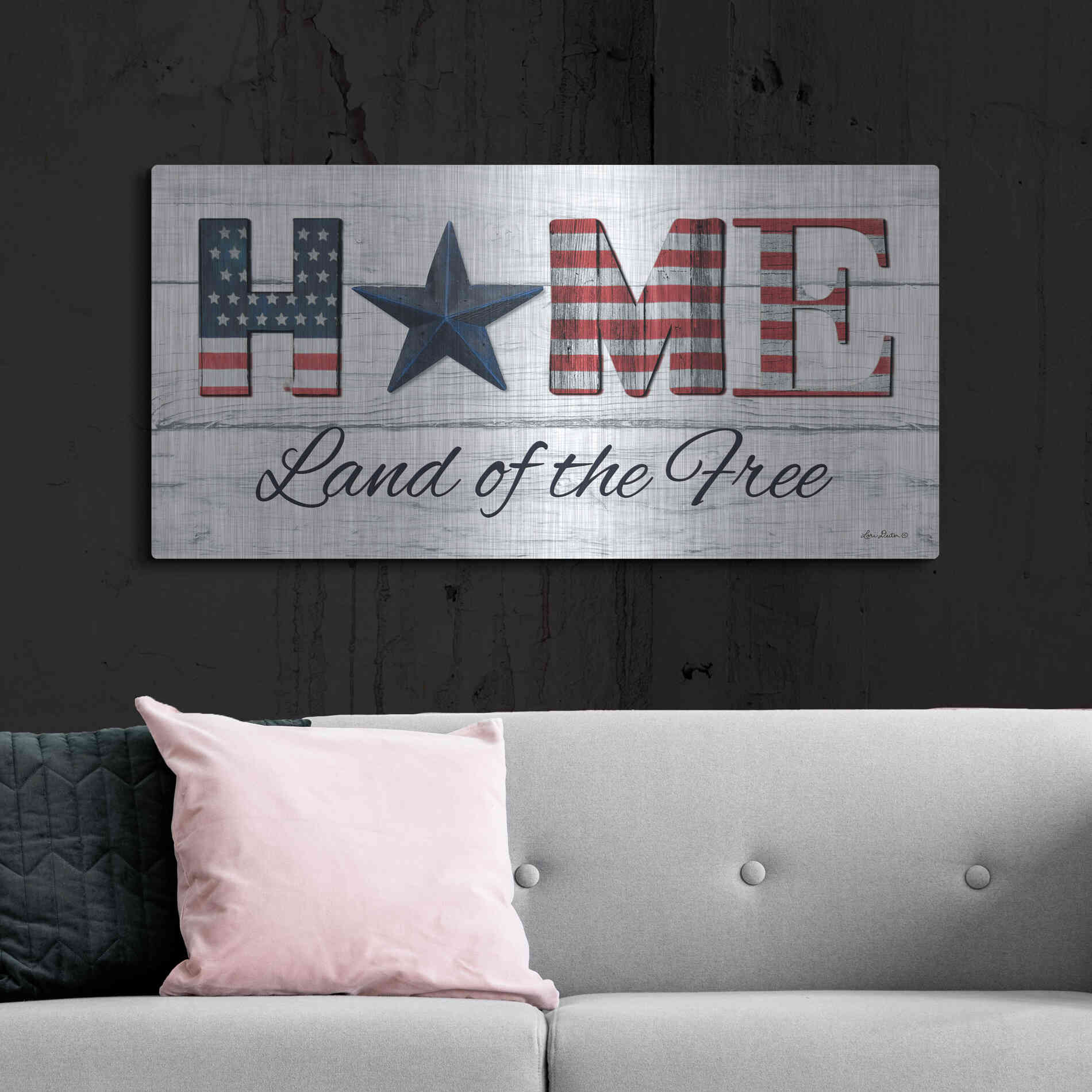 Luxe Metal Art 'Home - Land of the Free' by Lori Deiter, Metal Wall Art,48x24