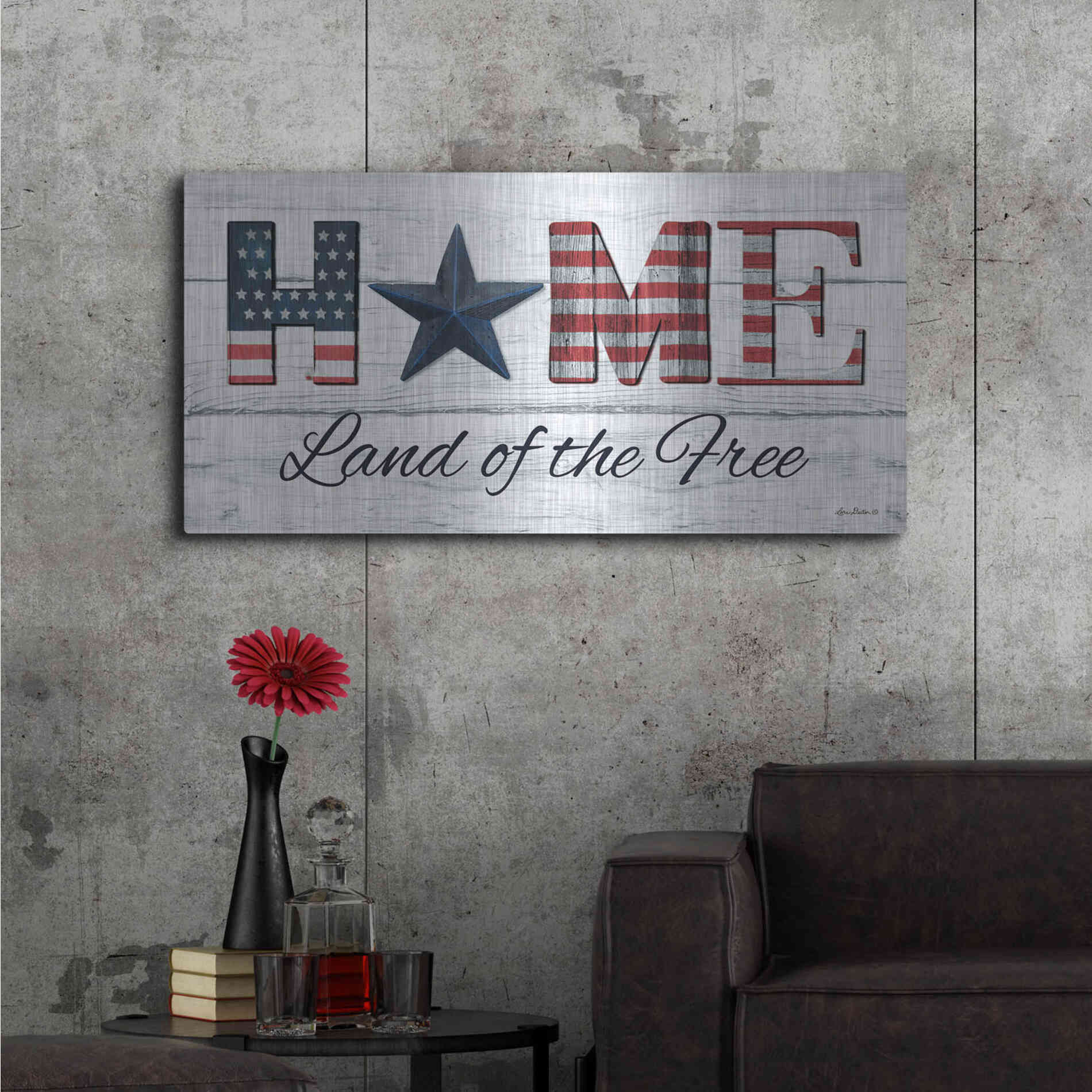 Luxe Metal Art 'Home - Land of the Free' by Lori Deiter, Metal Wall Art,48x24