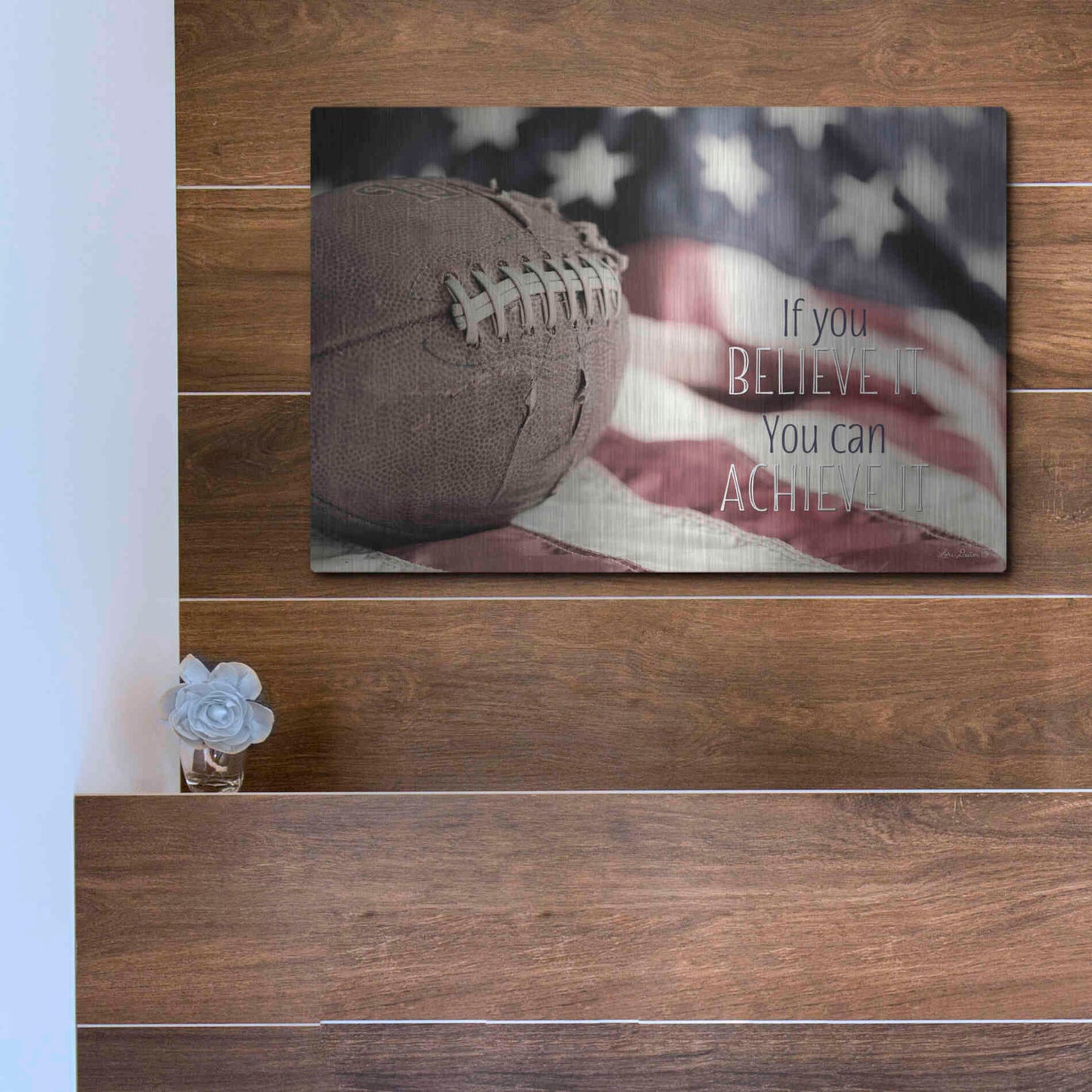 Luxe Metal Art 'Football - Believe' by Lori Deiter, Metal Wall Art,16x12