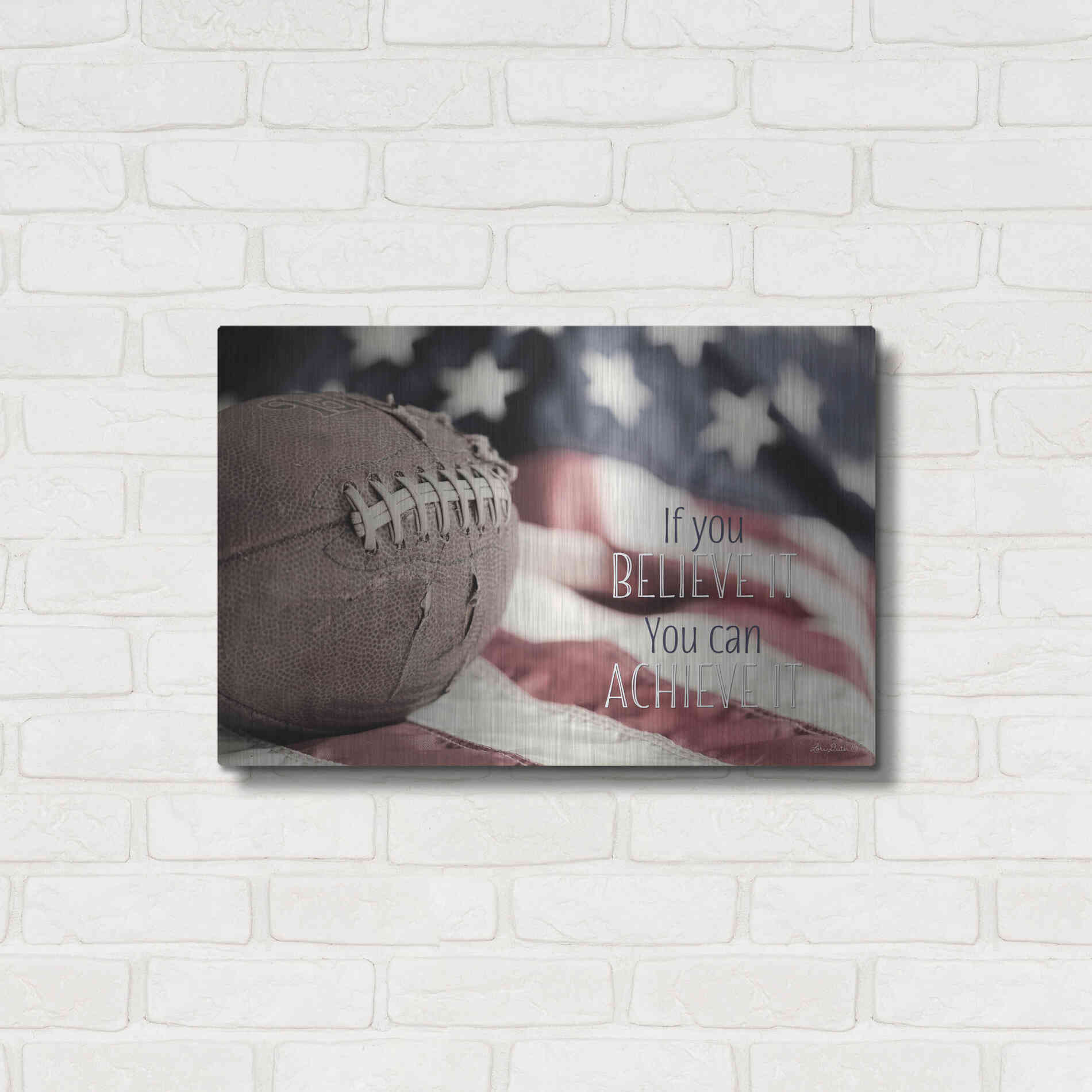 Luxe Metal Art 'Football - Believe' by Lori Deiter, Metal Wall Art,24x16