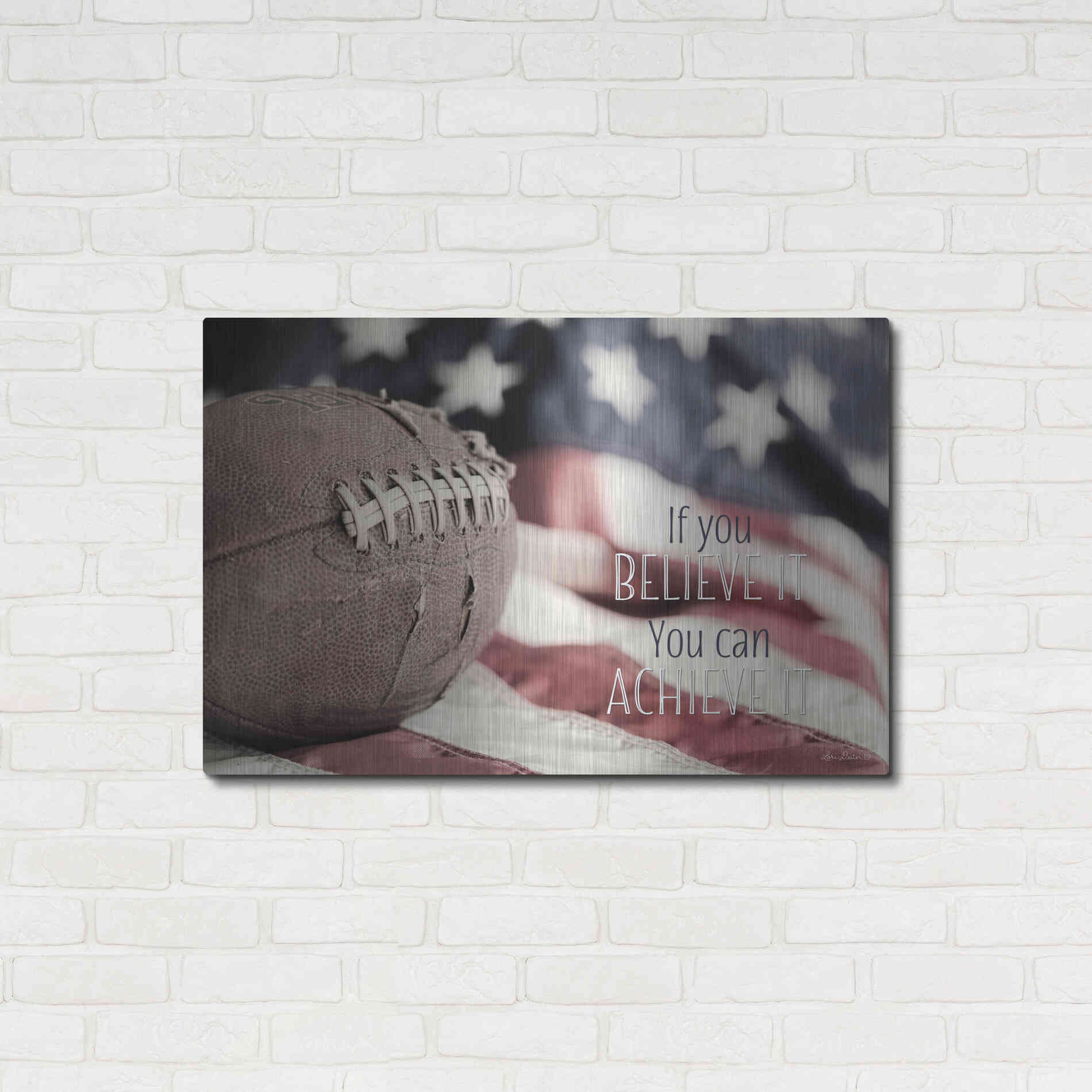 Luxe Metal Art 'Football - Believe' by Lori Deiter, Metal Wall Art,36x24