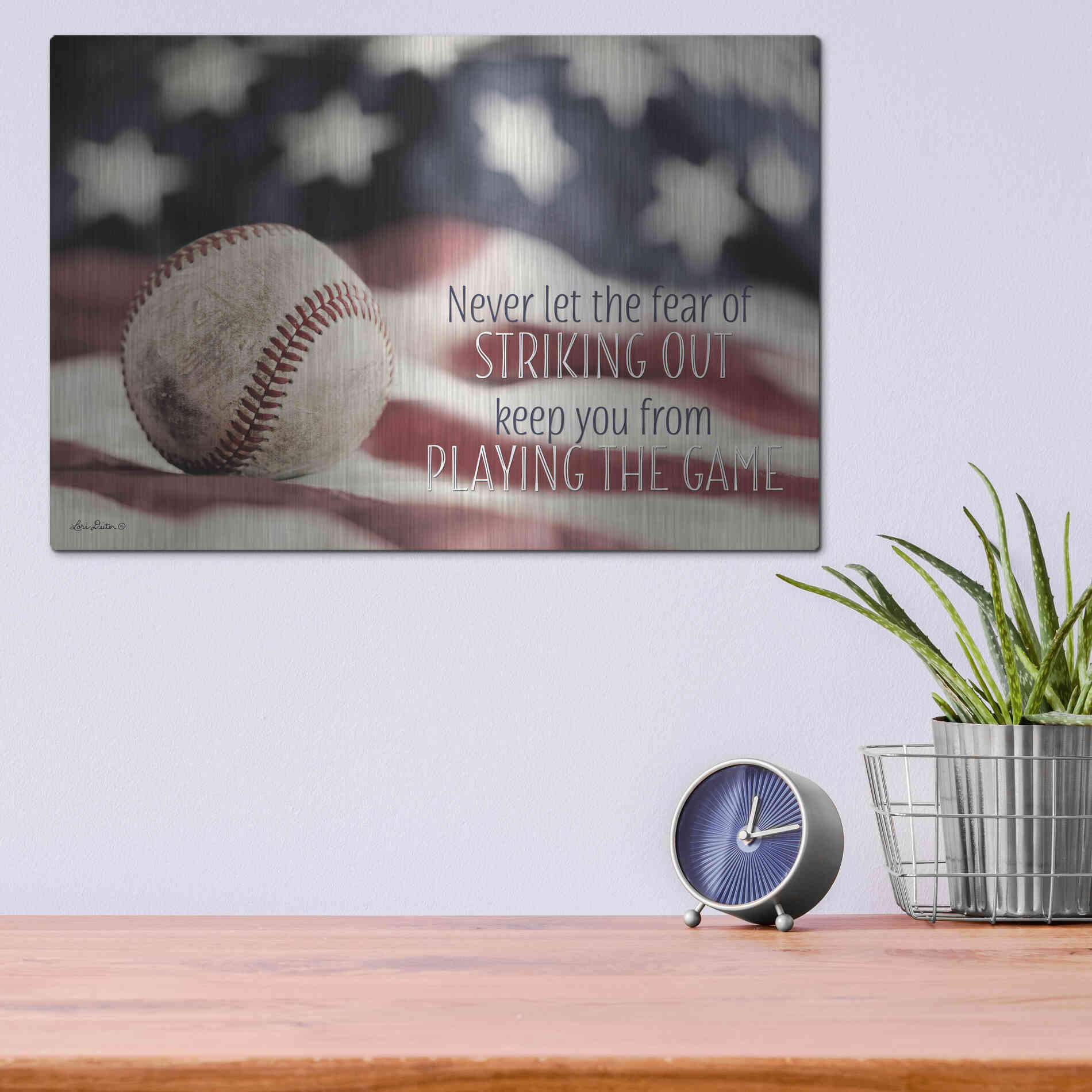 Luxe Metal Art 'Baseball - Playing the Game' by Lori Deiter, Metal Wall Art,16x12