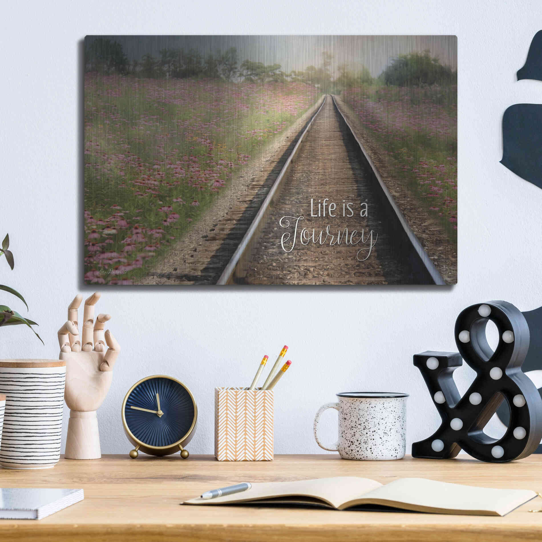 Luxe Metal Art 'Life is a Journey' by Lori Deiter, Metal Wall Art,16x12