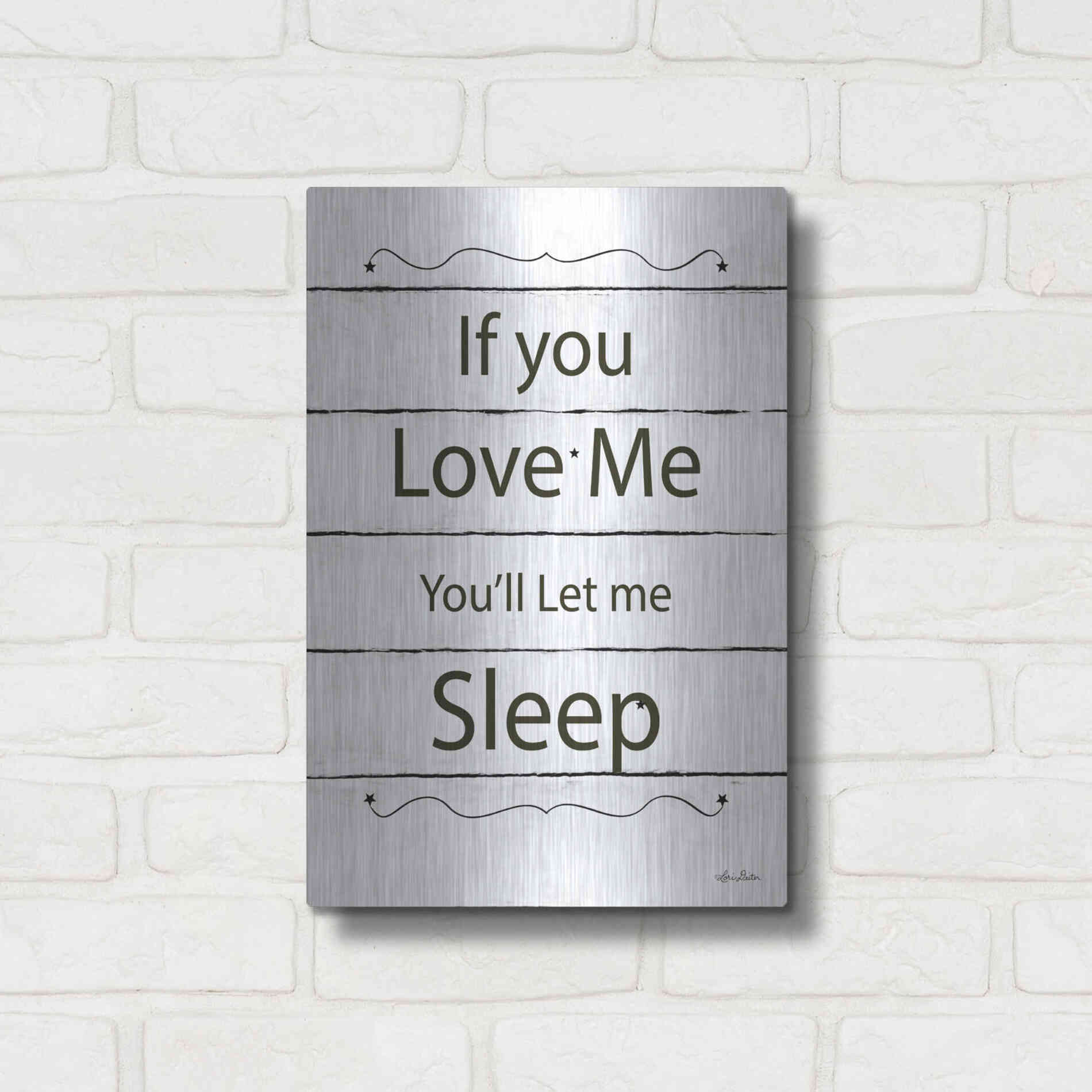 Luxe Metal Art 'Let Me Sleep' by Lori Deiter, Metal Wall Art,12x16
