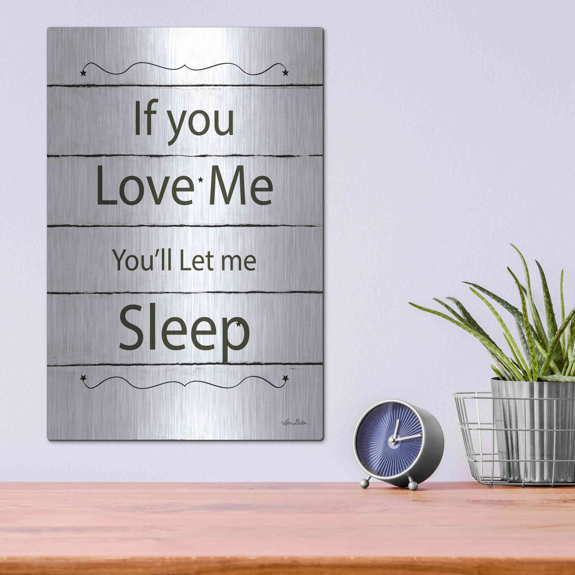 Luxe Metal Art 'Let Me Sleep' by Lori Deiter, Metal Wall Art,12x16