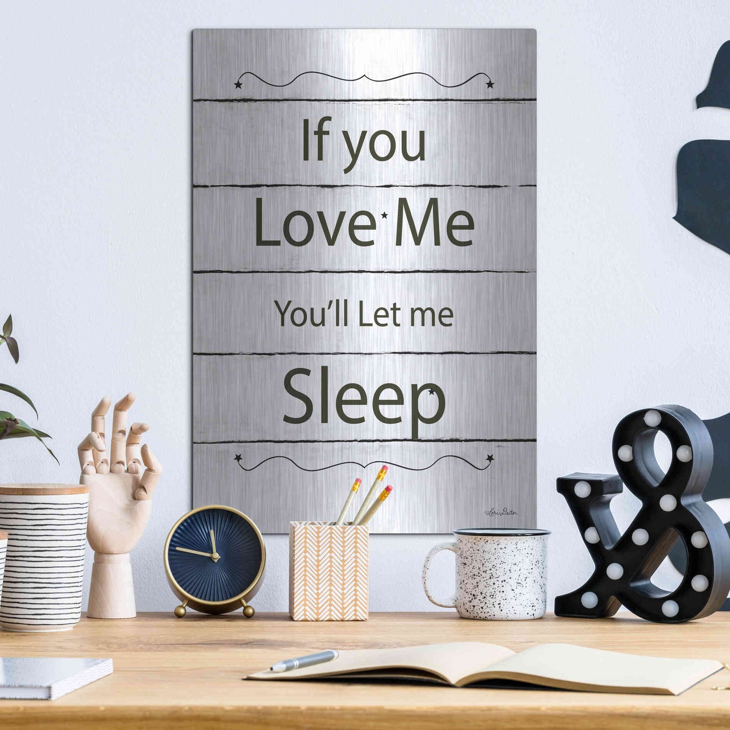 Luxe Metal Art 'Let Me Sleep' by Lori Deiter, Metal Wall Art,12x16