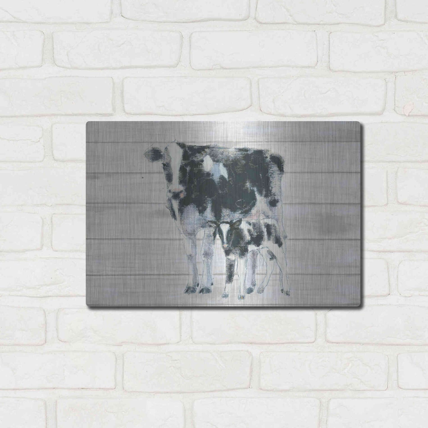 Luxe Metal Art 'Cow and Calf on Wood' by Emily Adams, Metal Wall Art,16x12