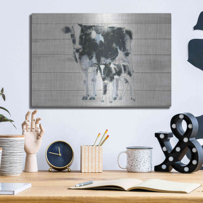 Luxe Metal Art 'Cow and Calf on Wood' by Emily Adams, Metal Wall Art,16x12